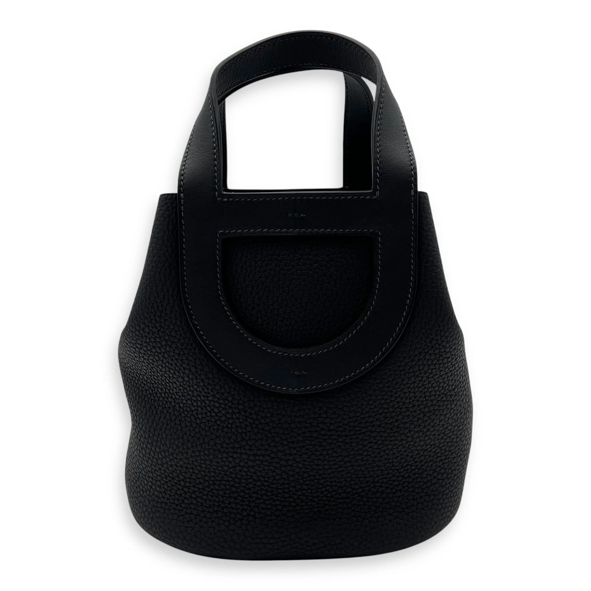 In The Loop 18 Black Top Handle Bag in Clemence/Swift, Gold hardware