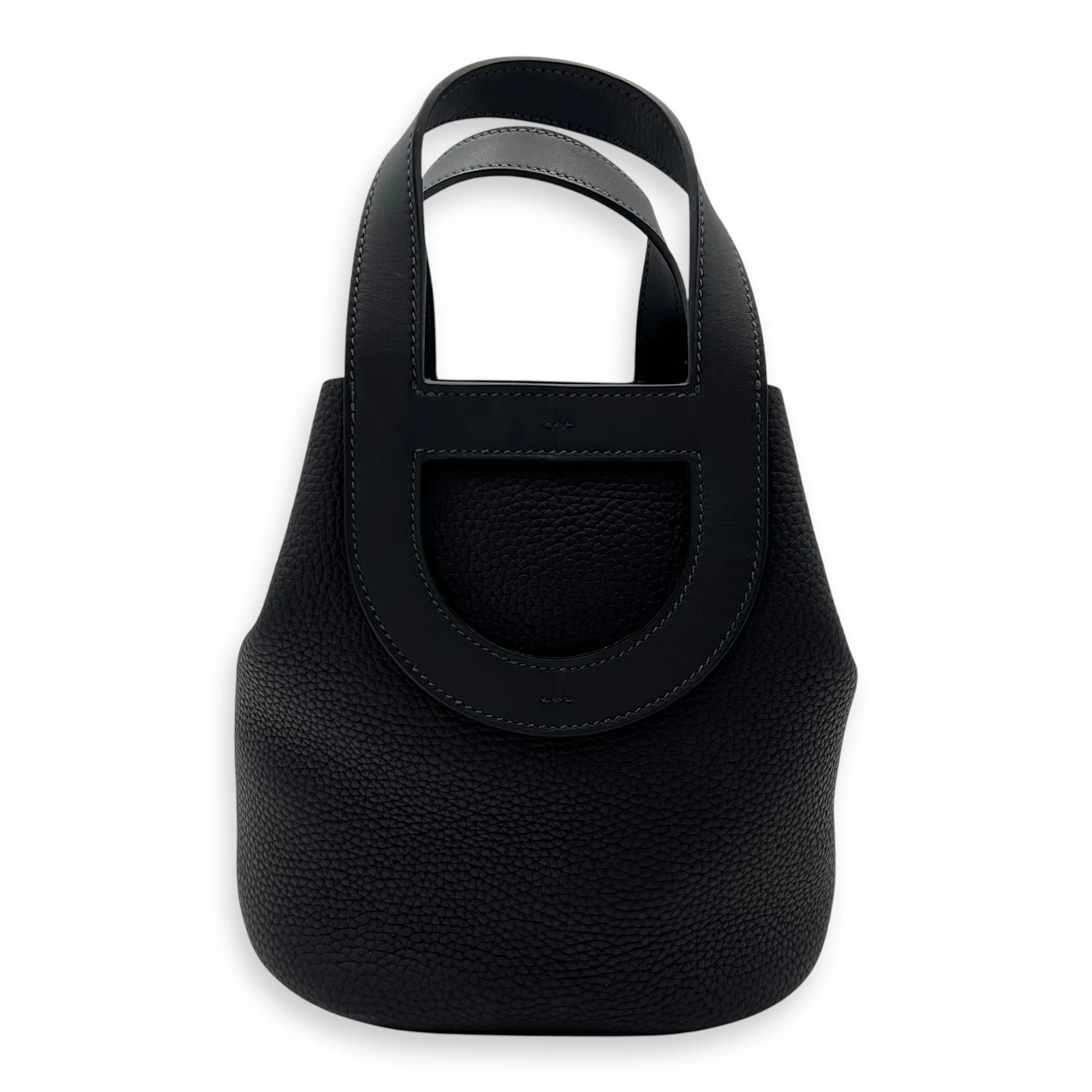 In The Loop 18 Black Top Handle Bag in Clemence/Swift, Gold hardware