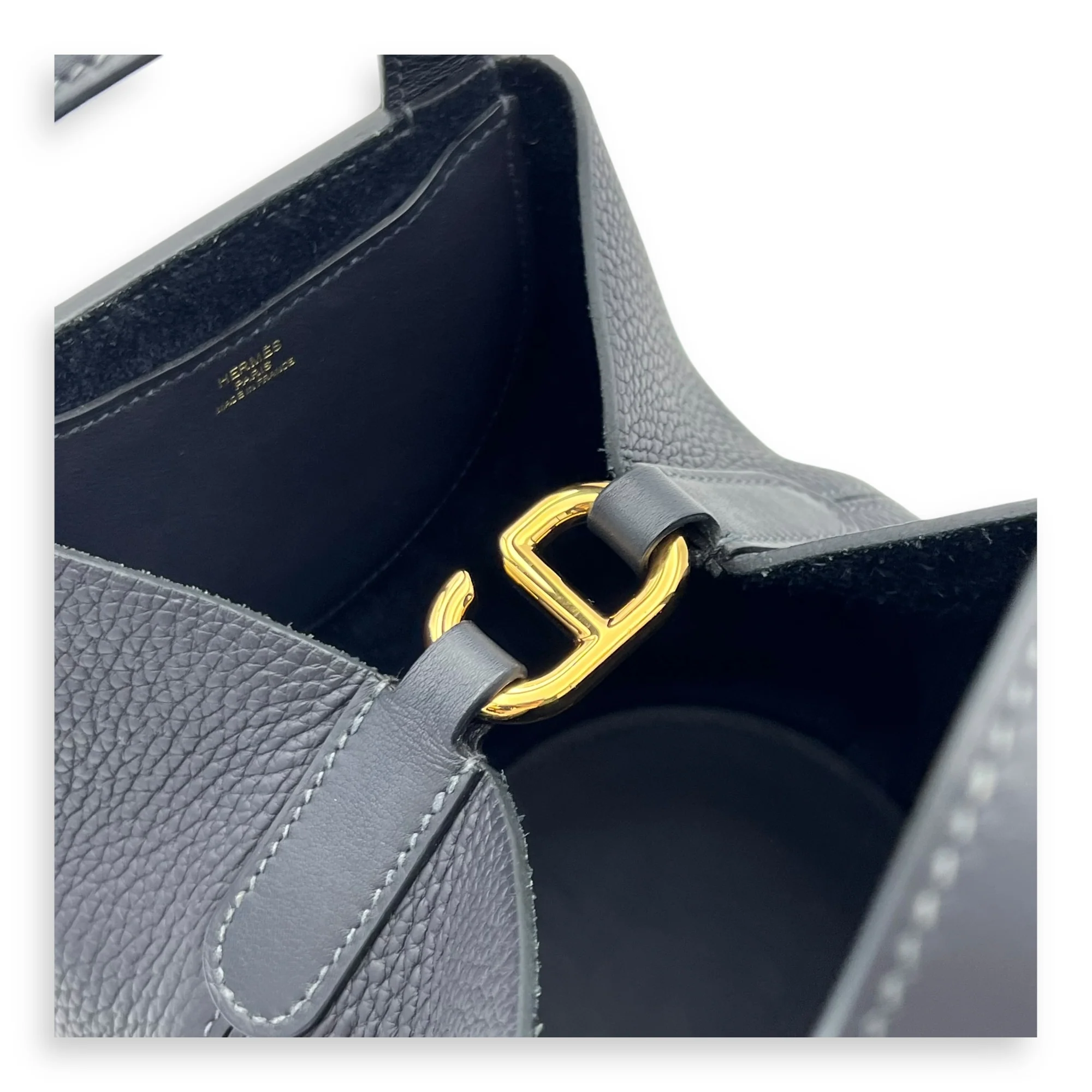 In The Loop 18 Black Top Handle Bag in Clemence/Swift, Gold hardware