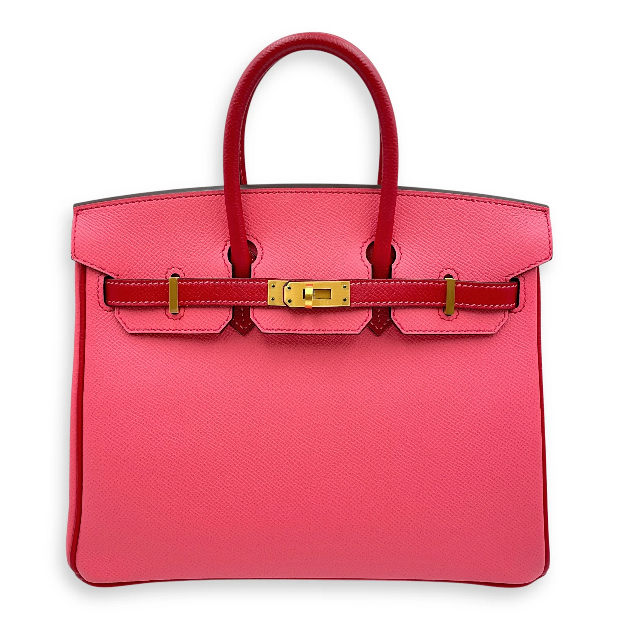 HSS Birkin 25 Rose Azalee/ Rouge Casaque in Epsom, Brushed Gold hardware