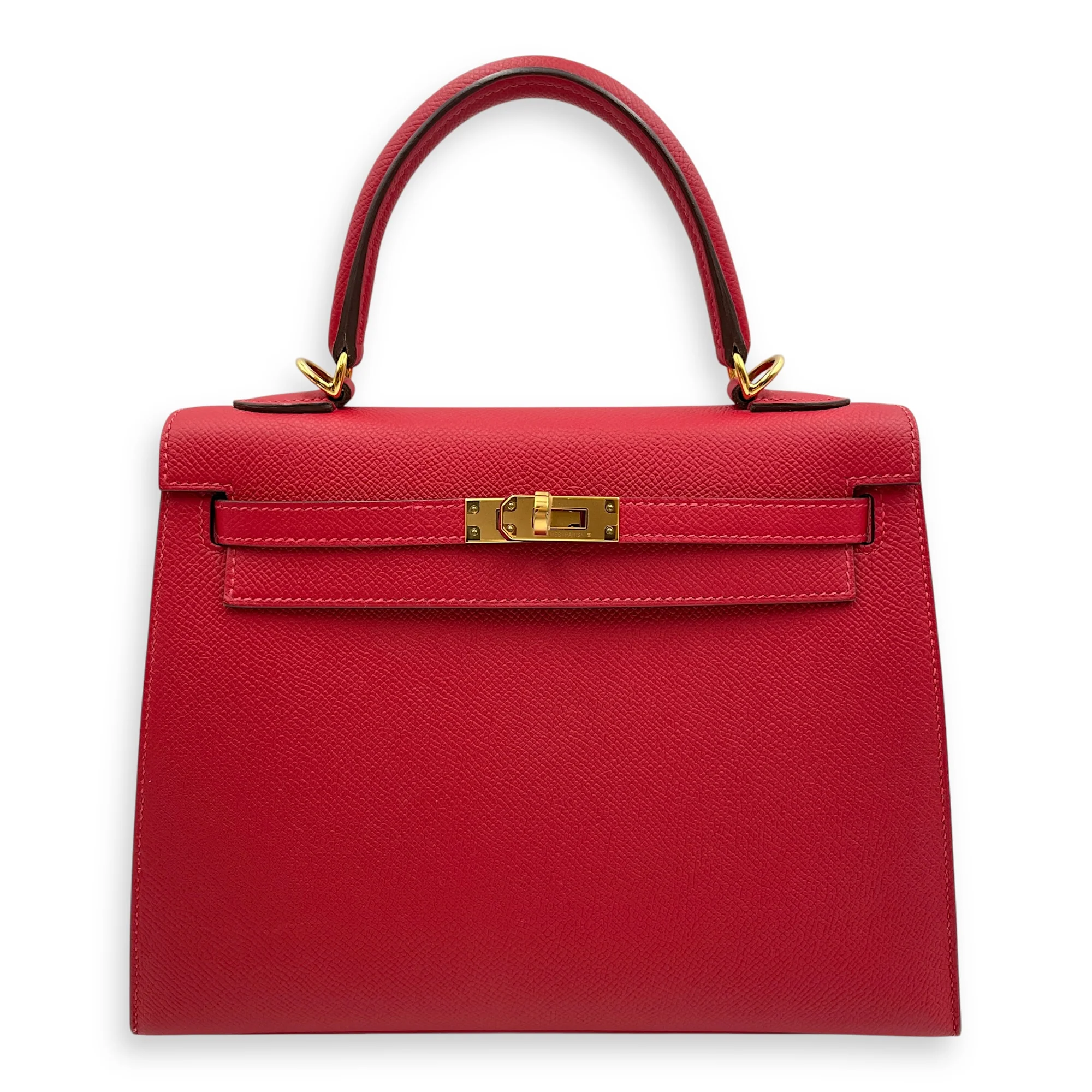 Sellier Kelly 25 Rouge Casaque in Epsom, Gold hardware