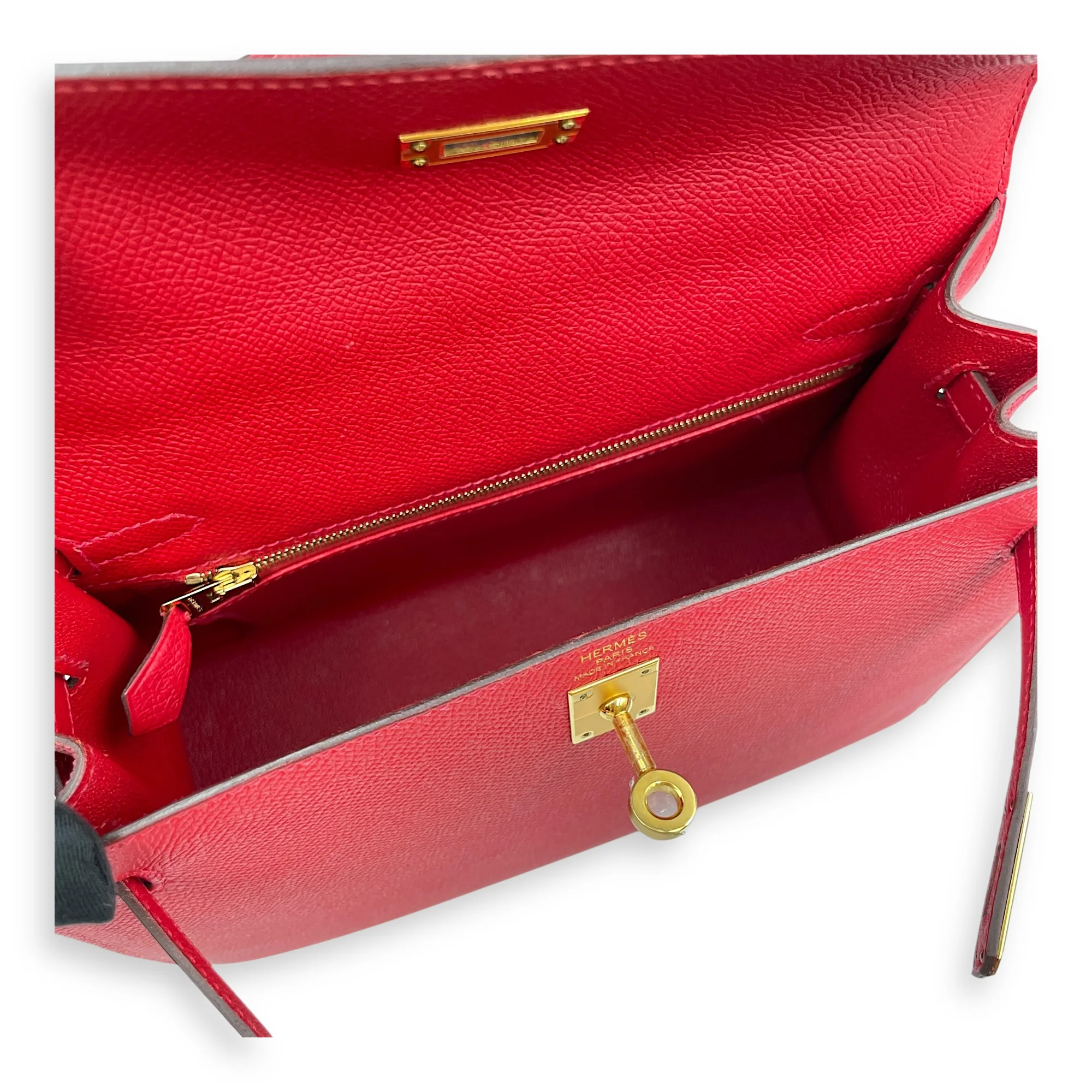 Sellier Kelly 25 Rouge Casaque in Epsom, Gold hardware