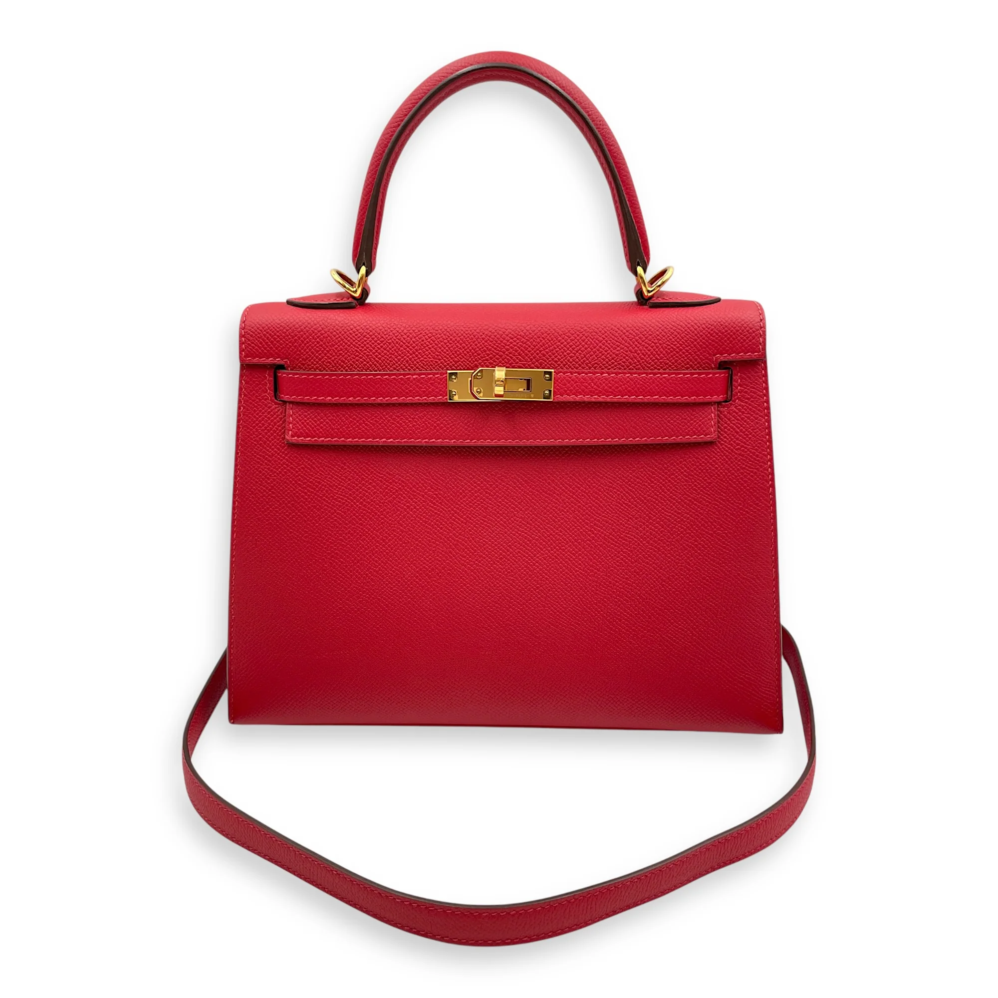 Sellier Kelly 25 Rouge Casaque in Epsom, Gold hardware