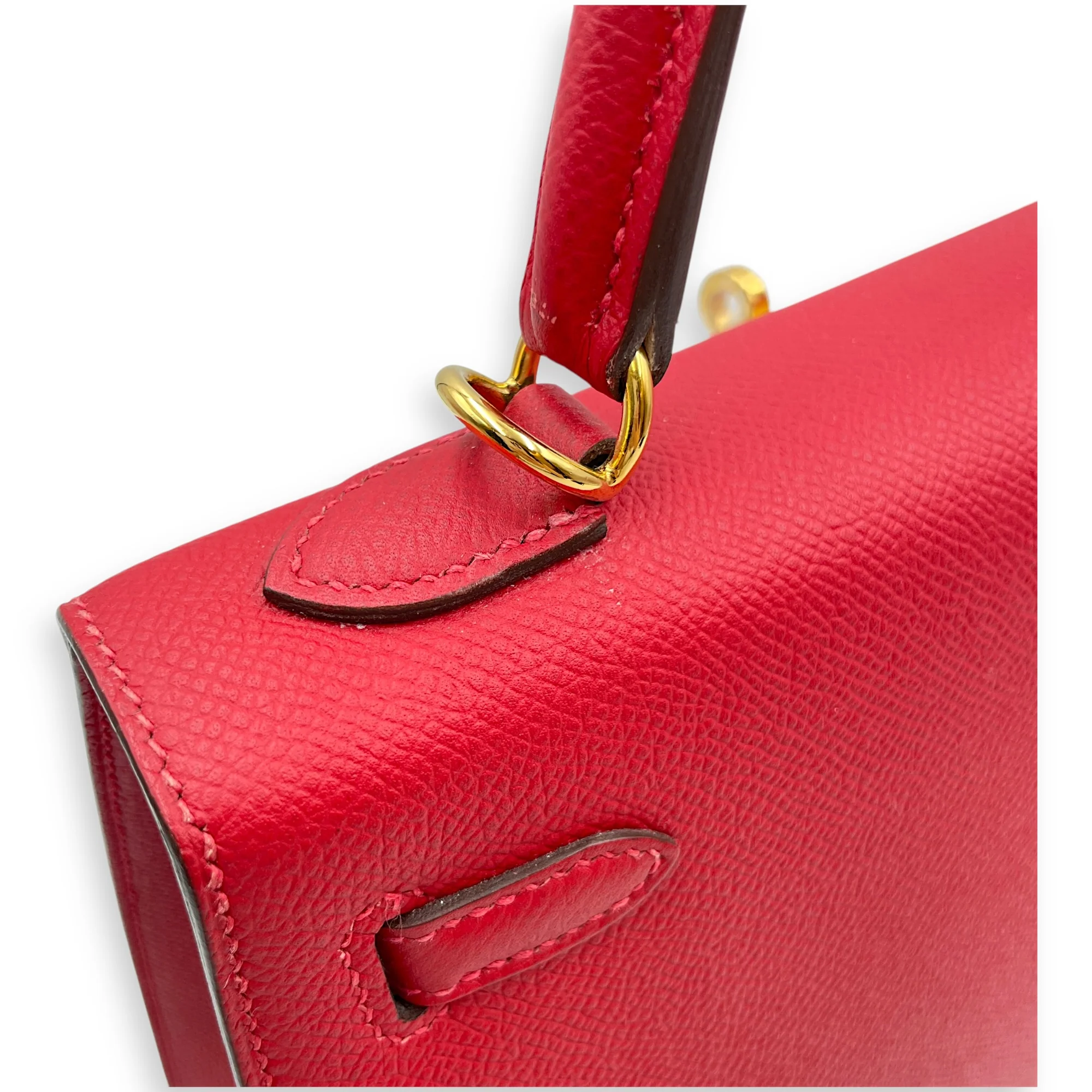 Sellier Kelly 25 Rouge Casaque in Epsom, Gold hardware
