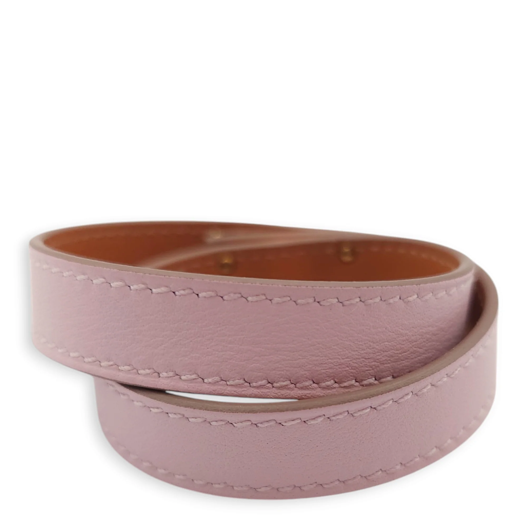 Kelly Double Tour T2 Mauve Pale Bracelet in Swift, Rose Gold hardware