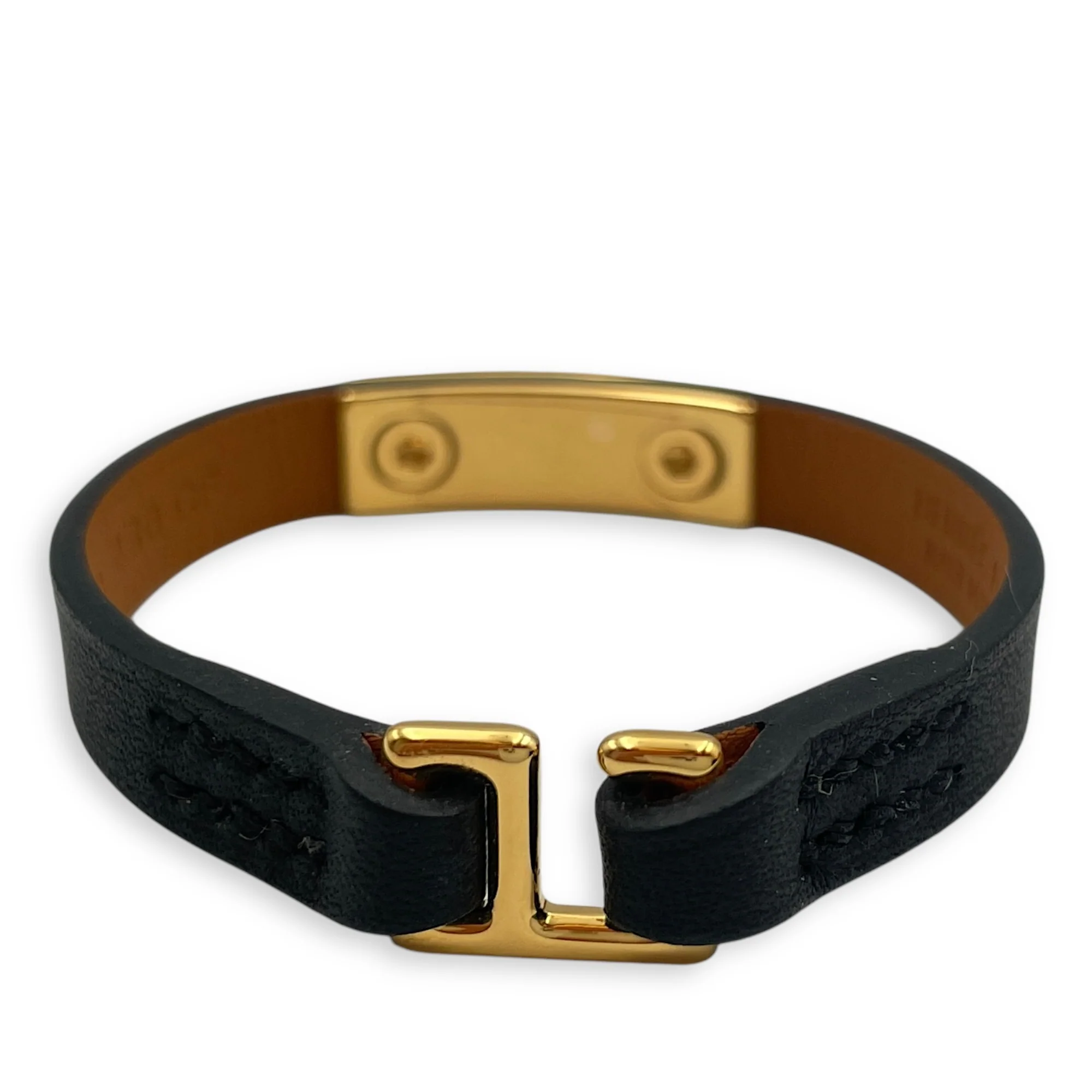 Mini Rivale T1 Black Bracelet in Swift, Gold hardware