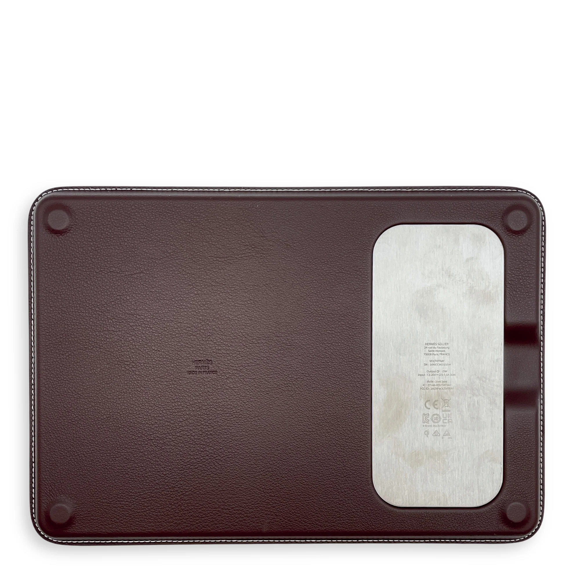 Volt'H Wireless Charging Change Tray Chocolat in Calfskin