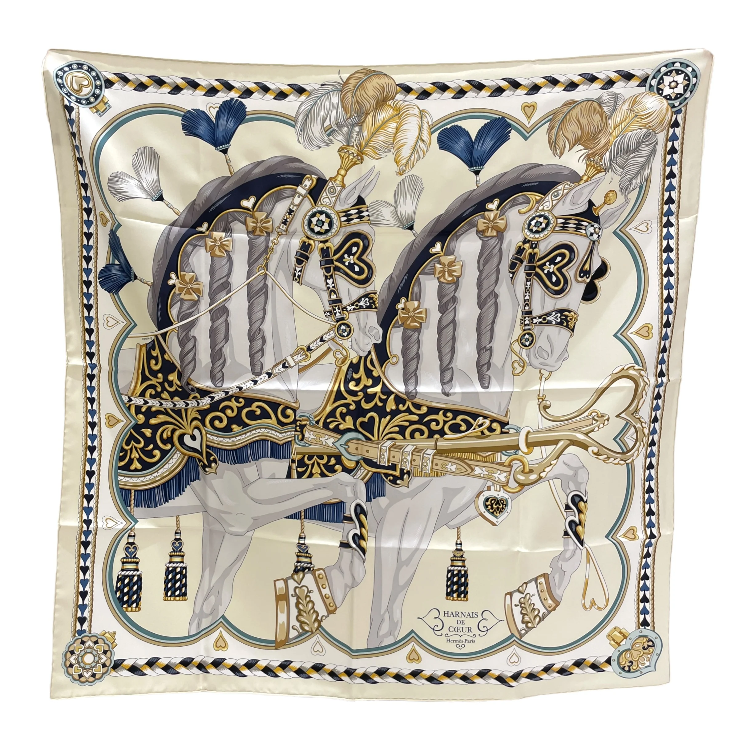 Harnais De Coeur 90 Creme/Marine/Gold Scarf