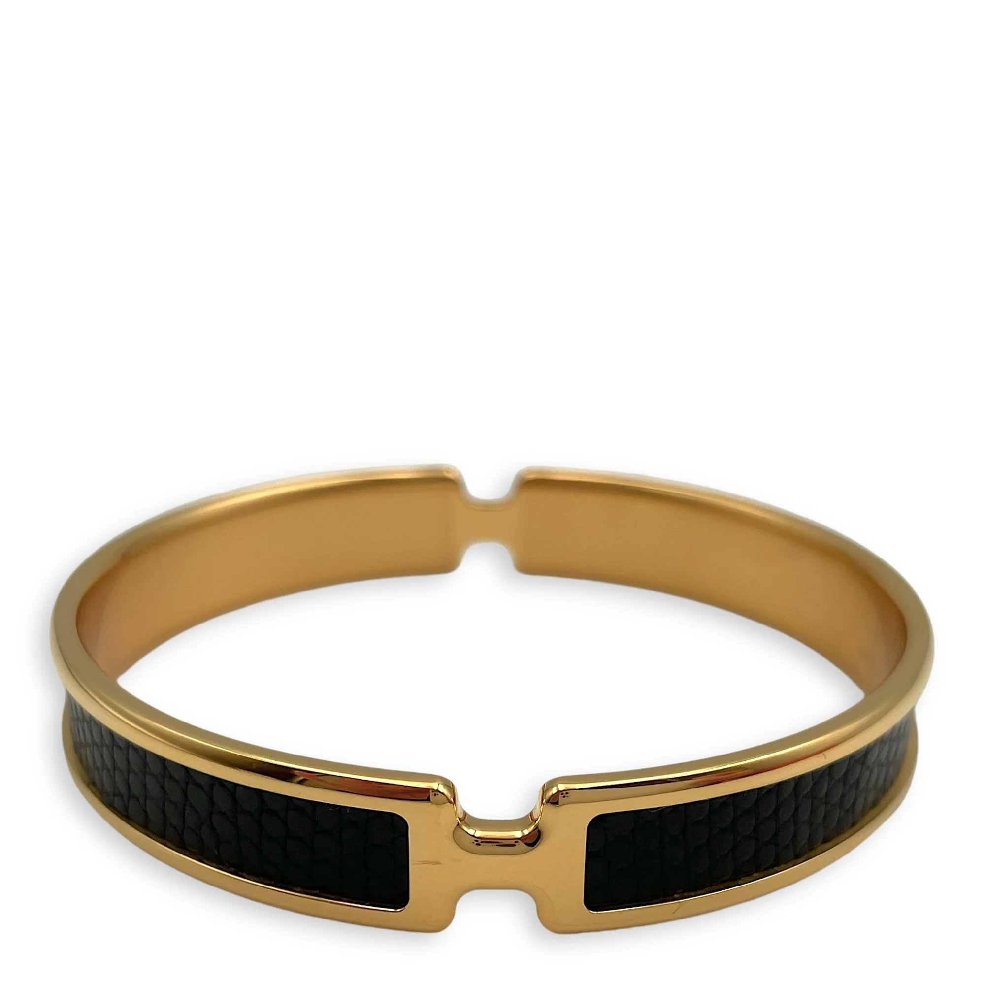 Olympe Bracelet T2 Black Bracelet in Lizard, Gold hardware