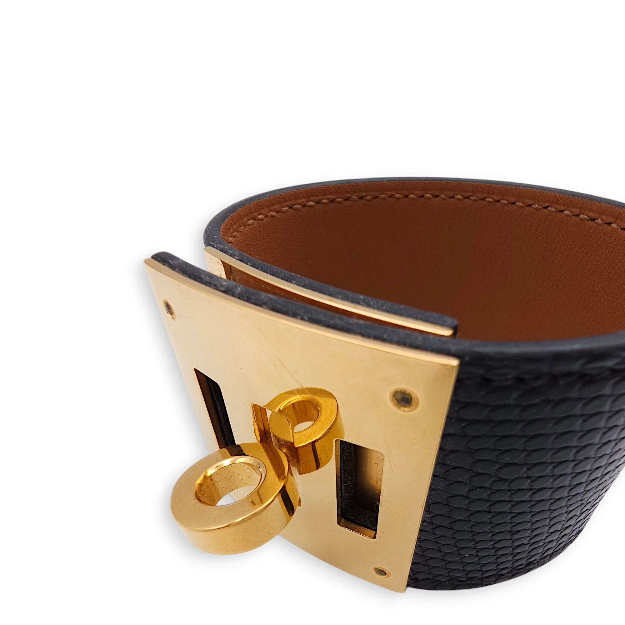 Kelly Dog T2 Black Bracelet in Lizard Varanus Niloticus, Gold hardware