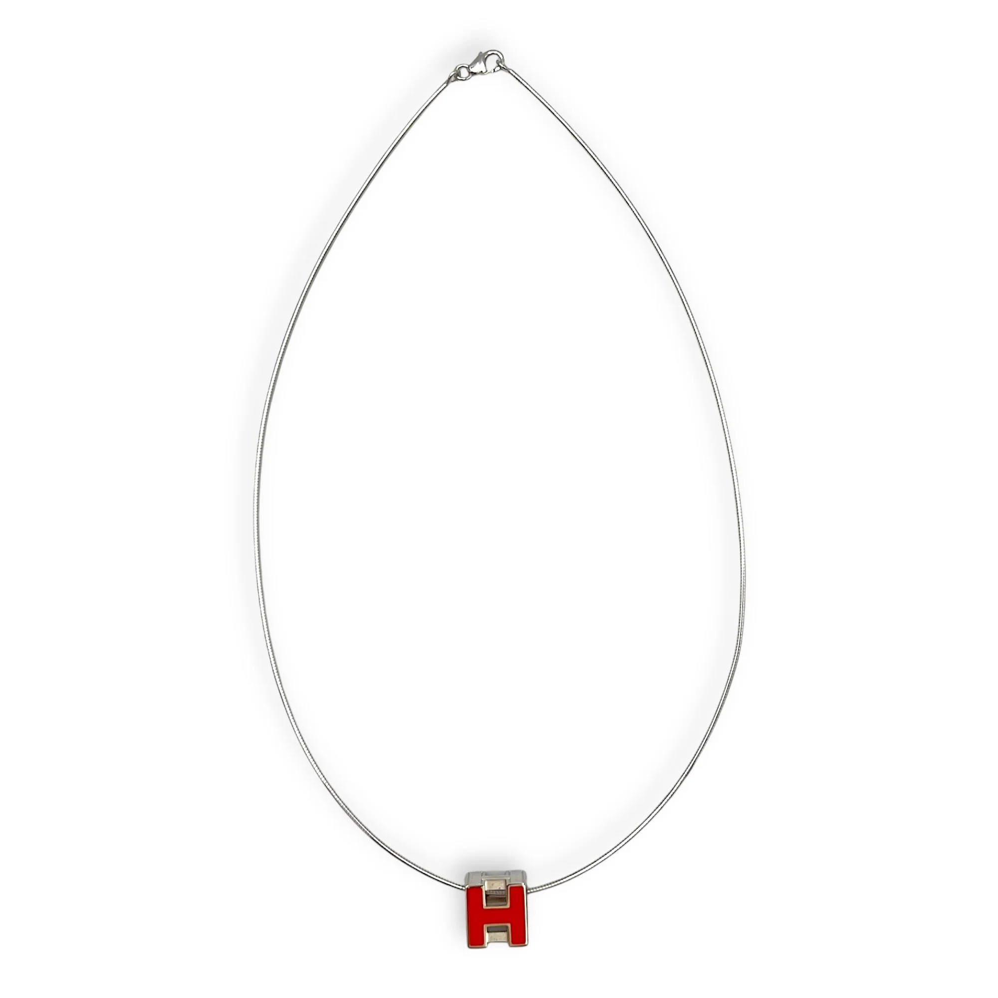 Cage H Orange Necklace in Lacquered, Silver hardware