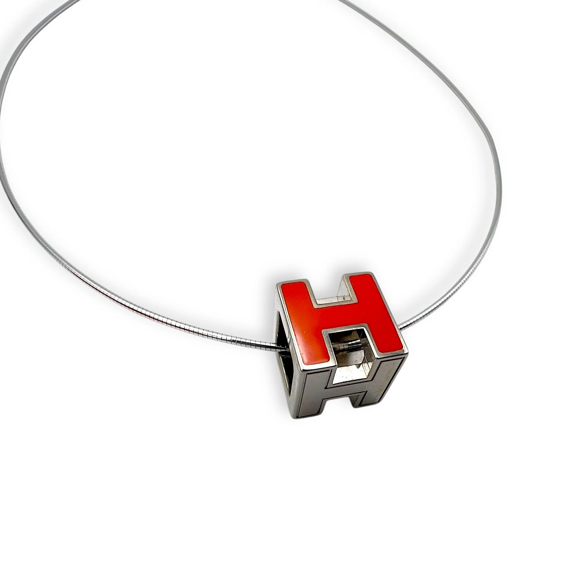 Cage H Orange Necklace in Lacquered, Silver hardware