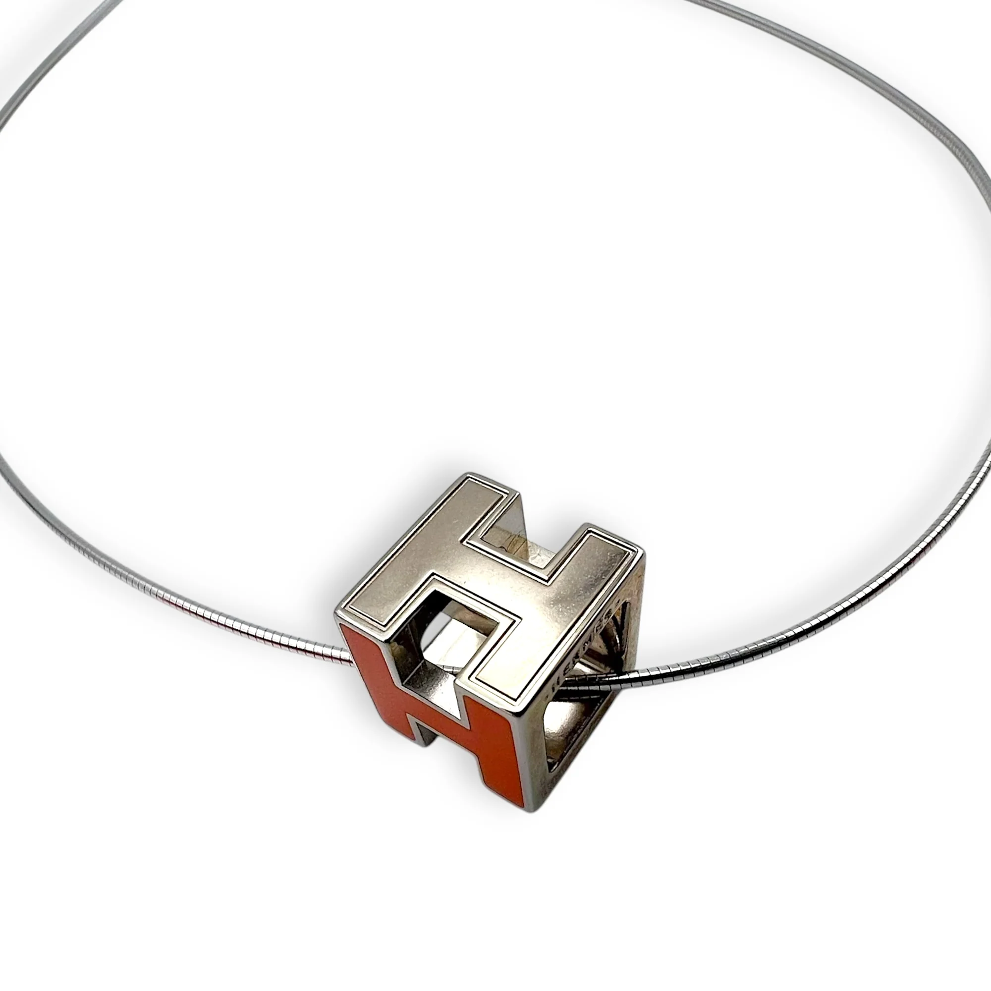 Cage H Orange Necklace in Lacquered, Silver hardware