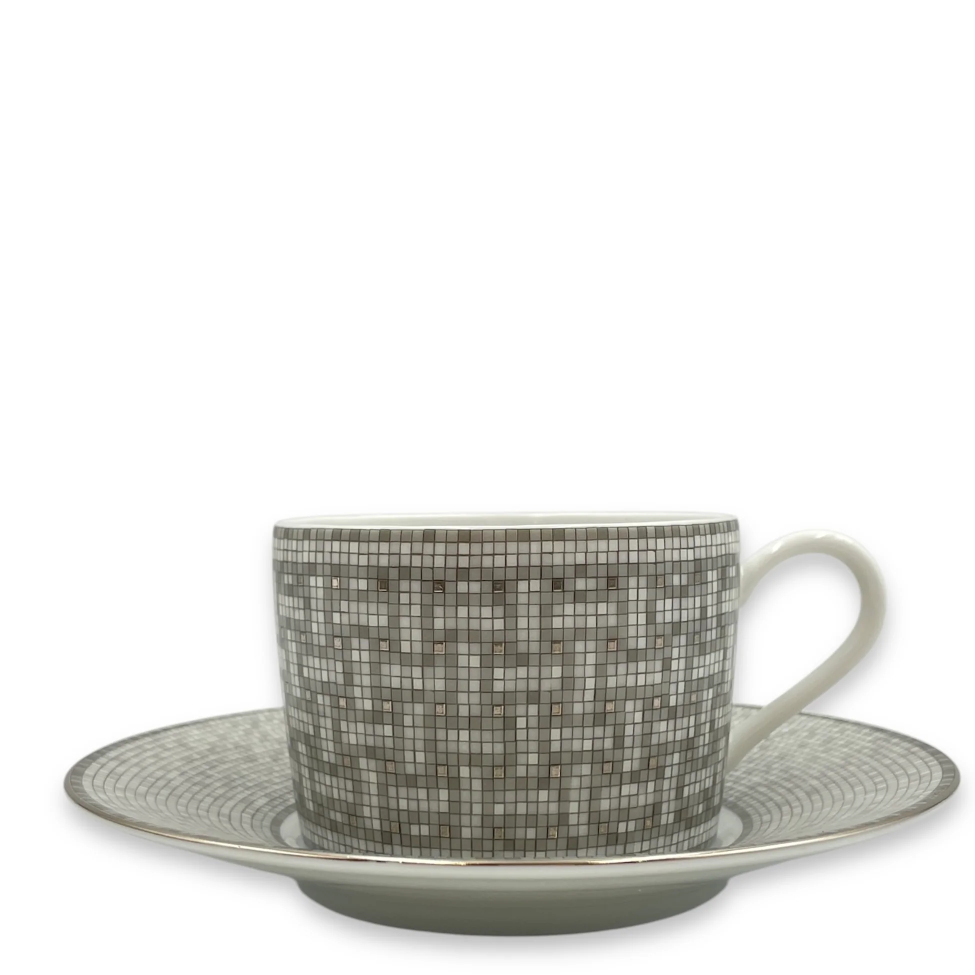 Mosaique Au 24 Tea Cup & Saucer Set in Platinum