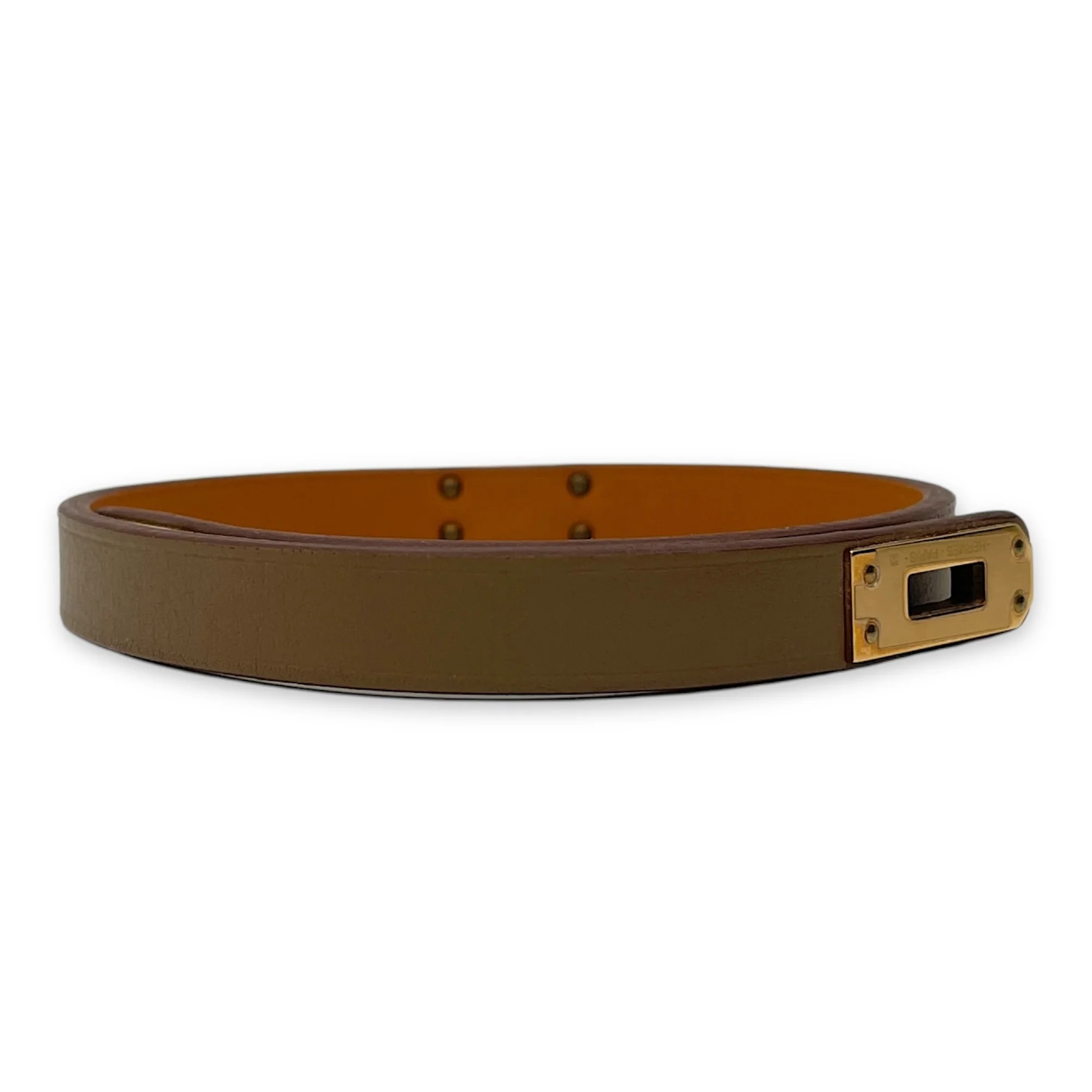 Mini Kelly Double Tour T1 Etoupe Bracelet in Swift, Rose Gold hardware
