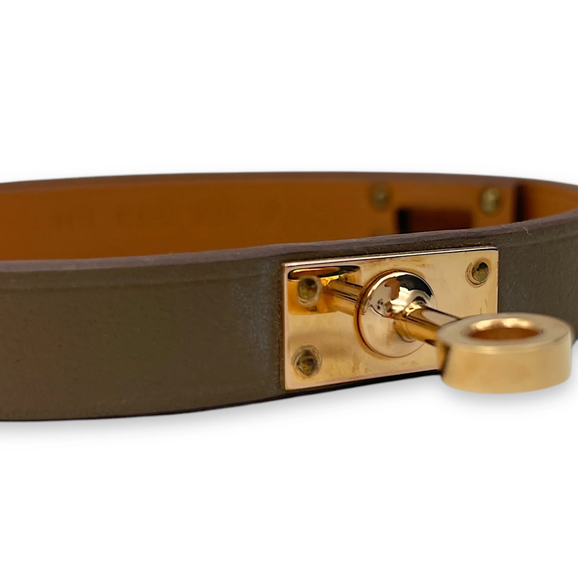 Mini Kelly Double Tour T1 Etoupe Bracelet in Swift, Rose Gold hardware