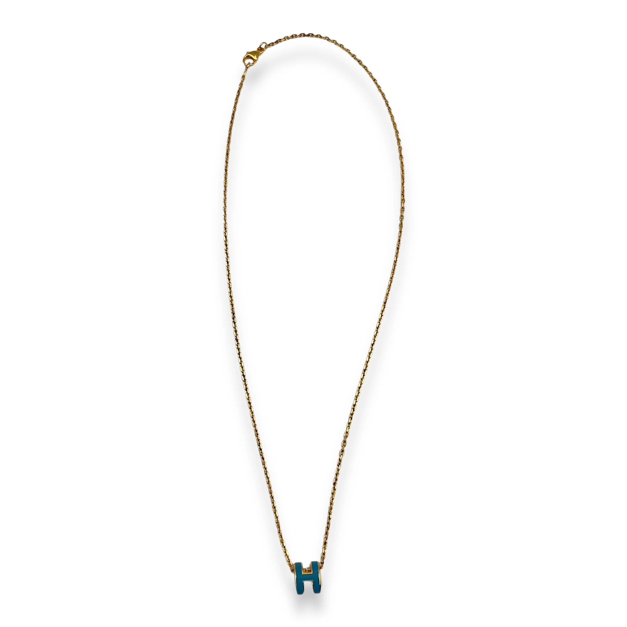Mini Pop H Pendant New Blue Jean Necklace, Gold hardware