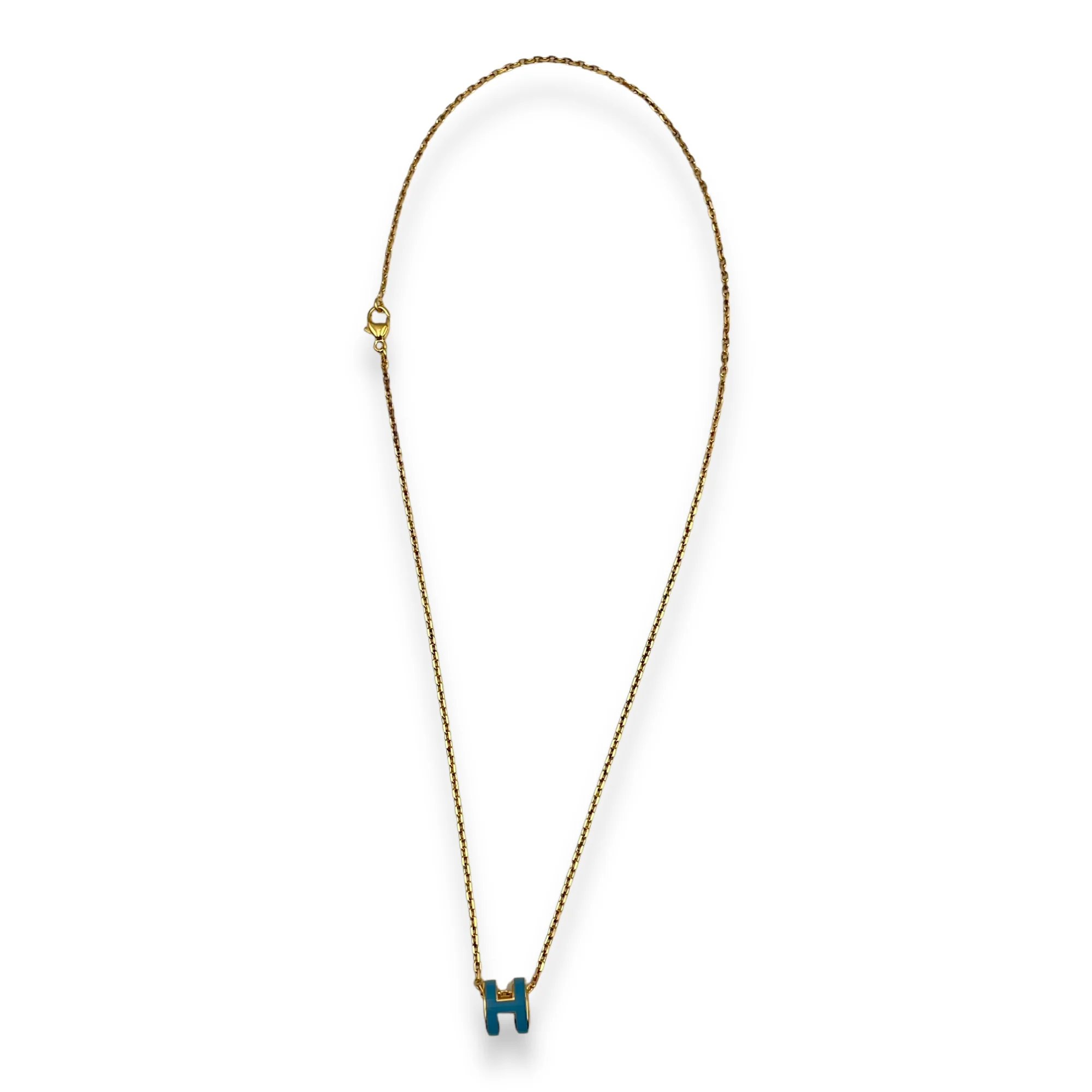 Mini Pop H Pendant New Blue Jean Necklace, Gold hardware