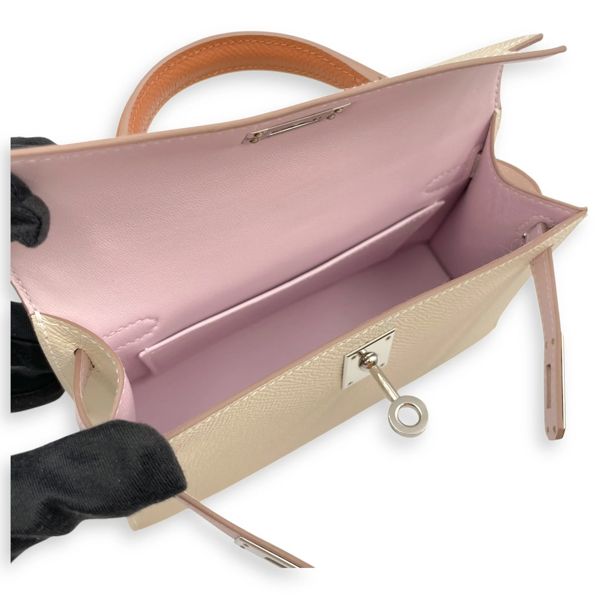Tricolor Sellier Kelly 20 Craie/Gold/Mauve in Epsom, Palladium hardware