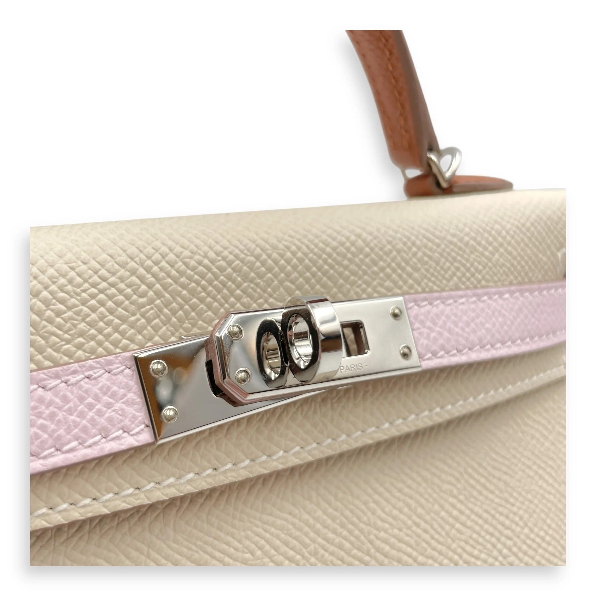 Tricolor Sellier Kelly 20 Craie/Gold/Mauve in Epsom, Palladium hardware