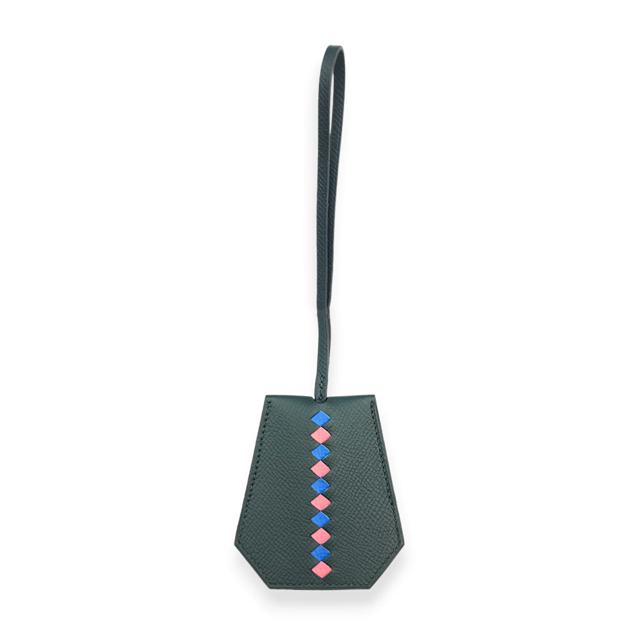 Clochette Vert Cypres/Blue Zellige/Rose Azalee Charm in Epsom, Palladium hardware