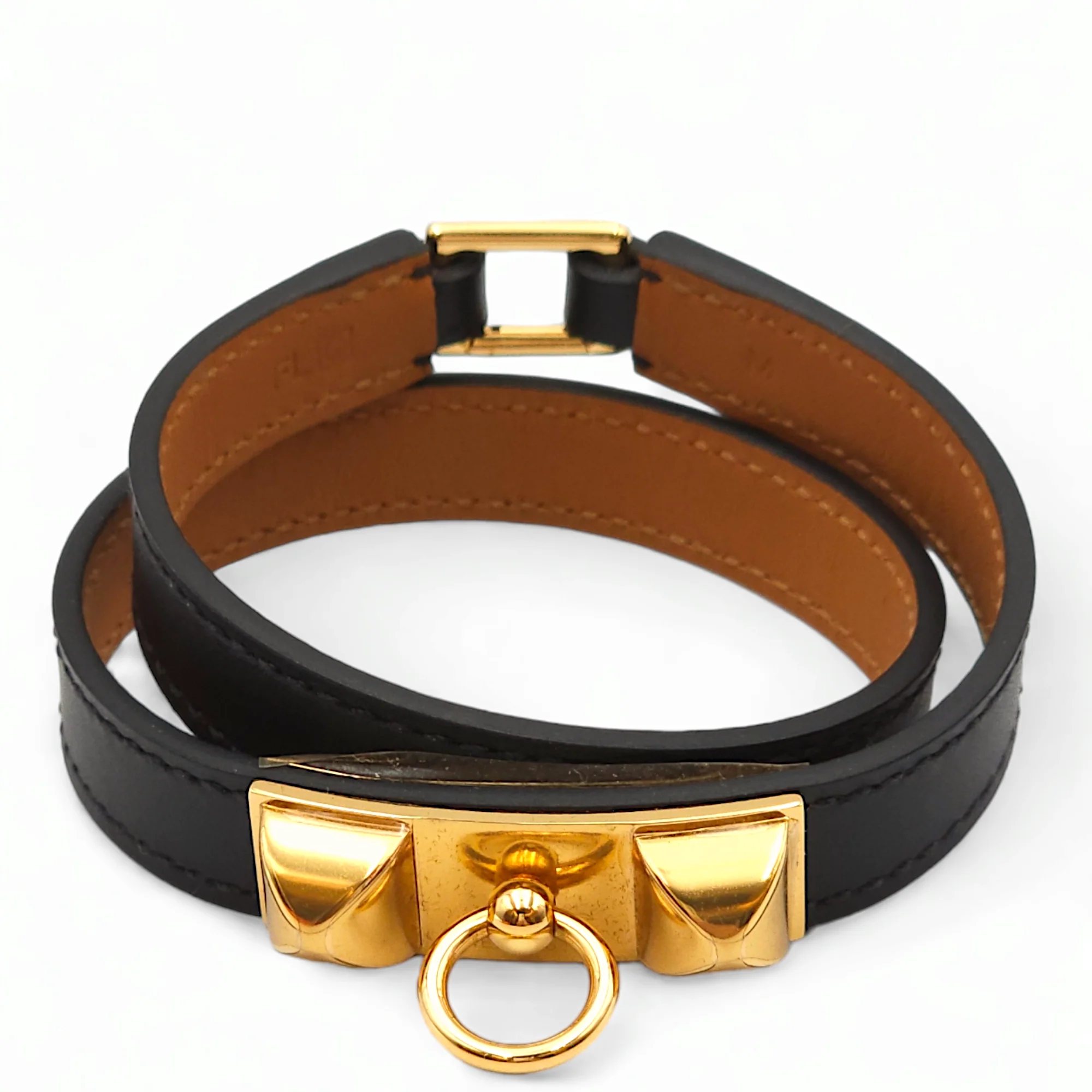 Rivale Double Tour Medium Black Bracelet in Chamonix, Gold hardware