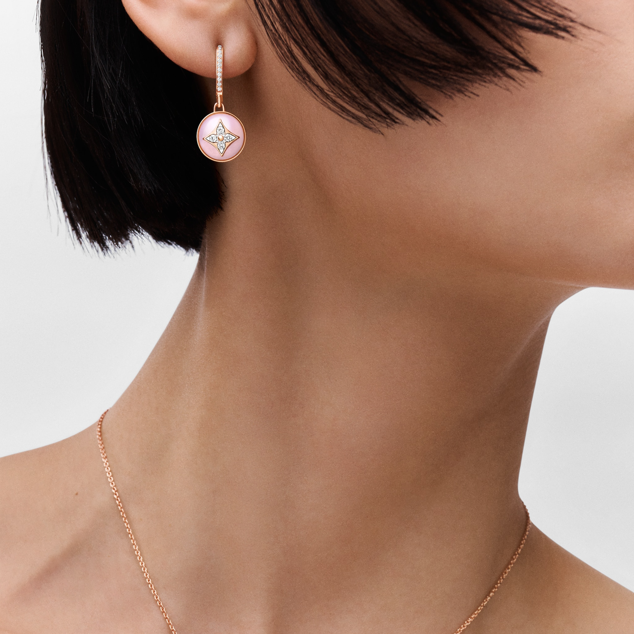 Louis Vuitton B Blossom Earrings, Pink Gold, White Gold, Pink Opal And Diamonds