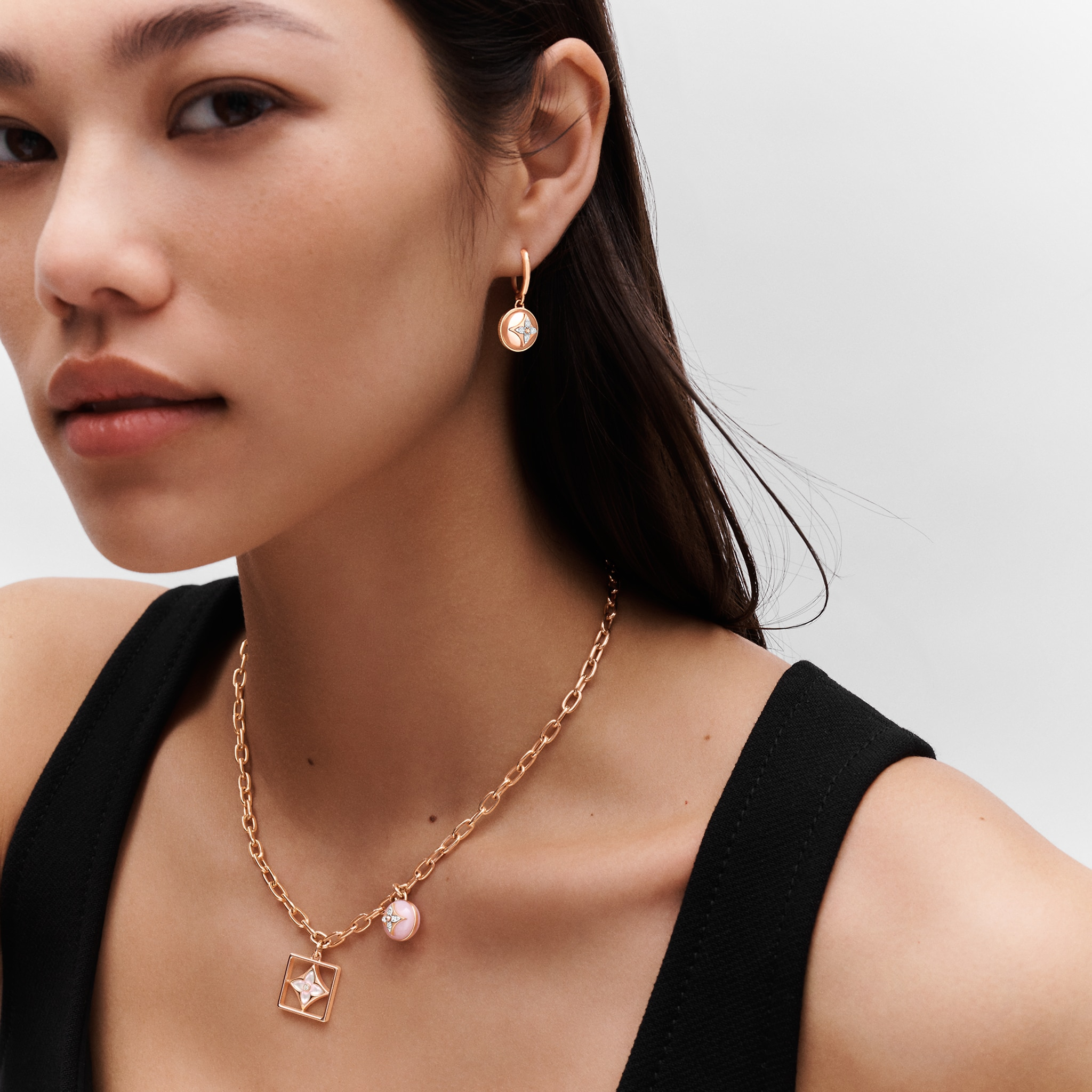 Louis Vuitton B Blossom Necklace, Pink Gold, White Gold, Pink Opal, White Mother-Of-Pearl And Diamonds