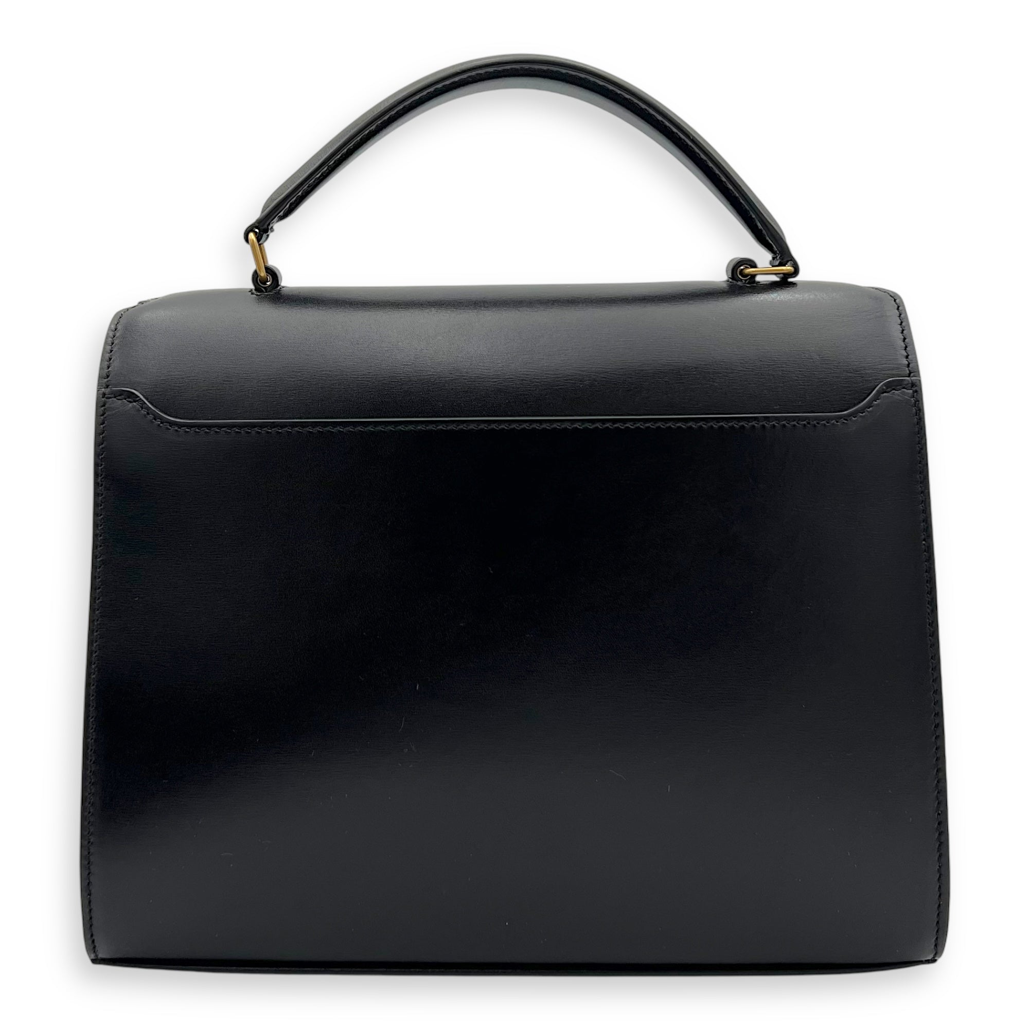 Cassandra Top Handle Bag Black in Calfskin, Gold hardware
