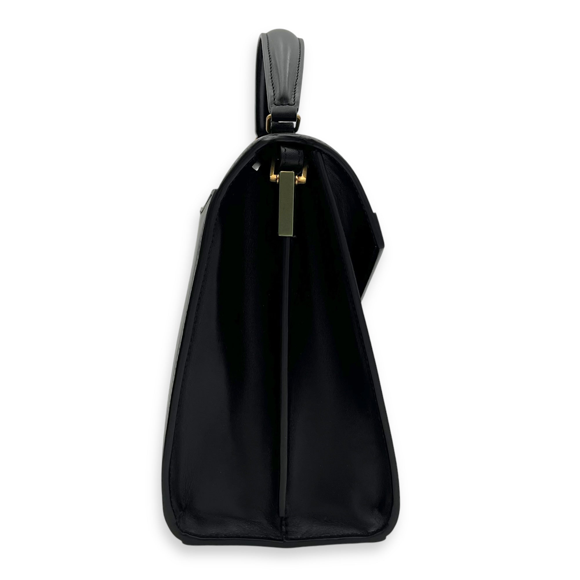 Cassandra Top Handle Bag Black in Calfskin, Gold hardware
