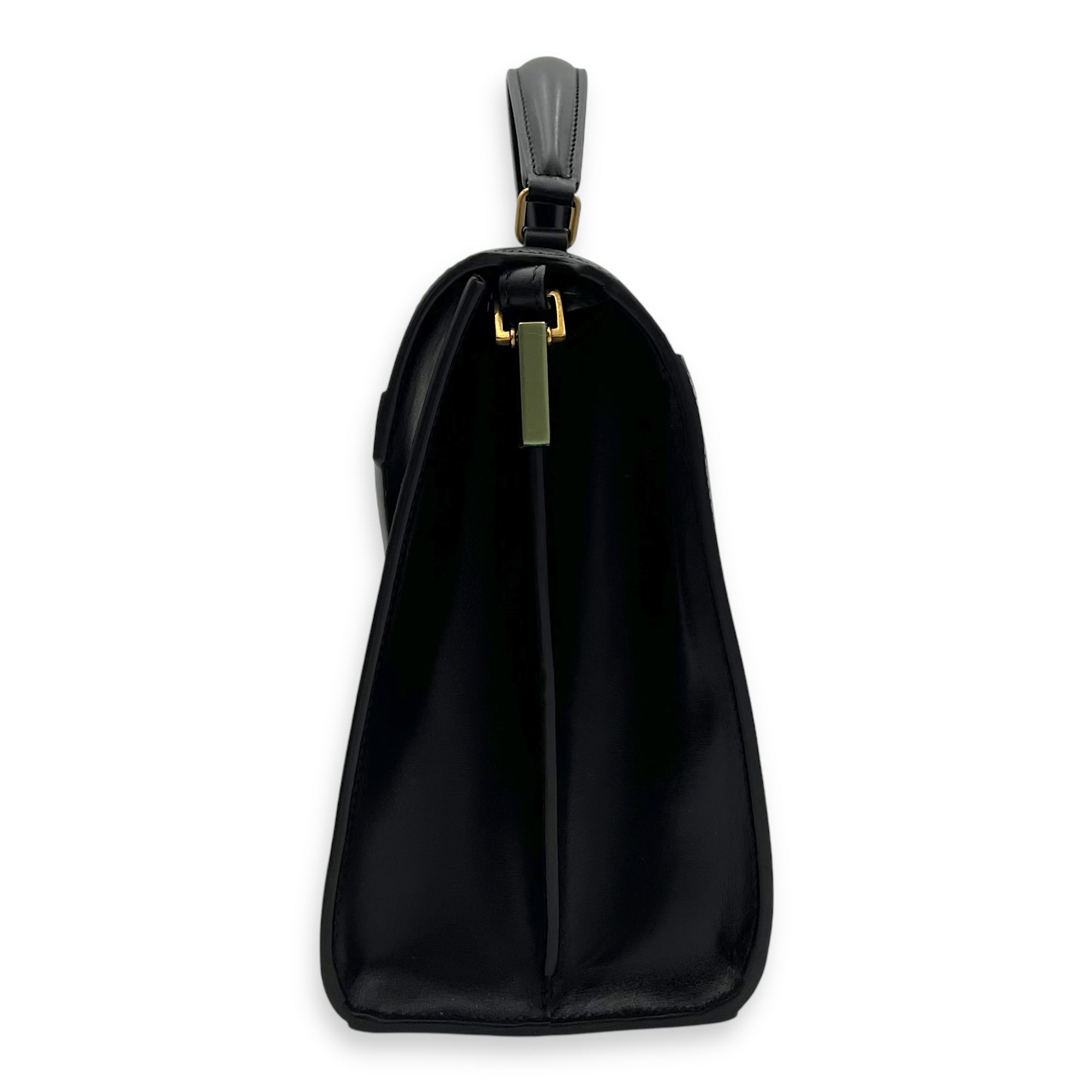 Cassandra Top Handle Bag Black in Calfskin, Gold hardware