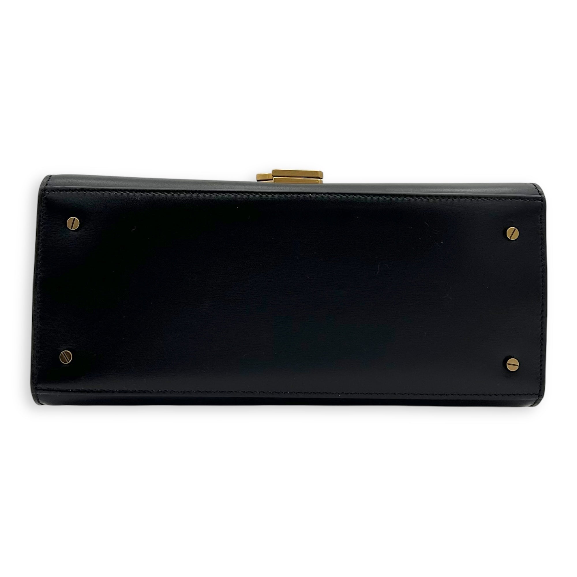 Cassandra Top Handle Bag Black in Calfskin, Gold hardware