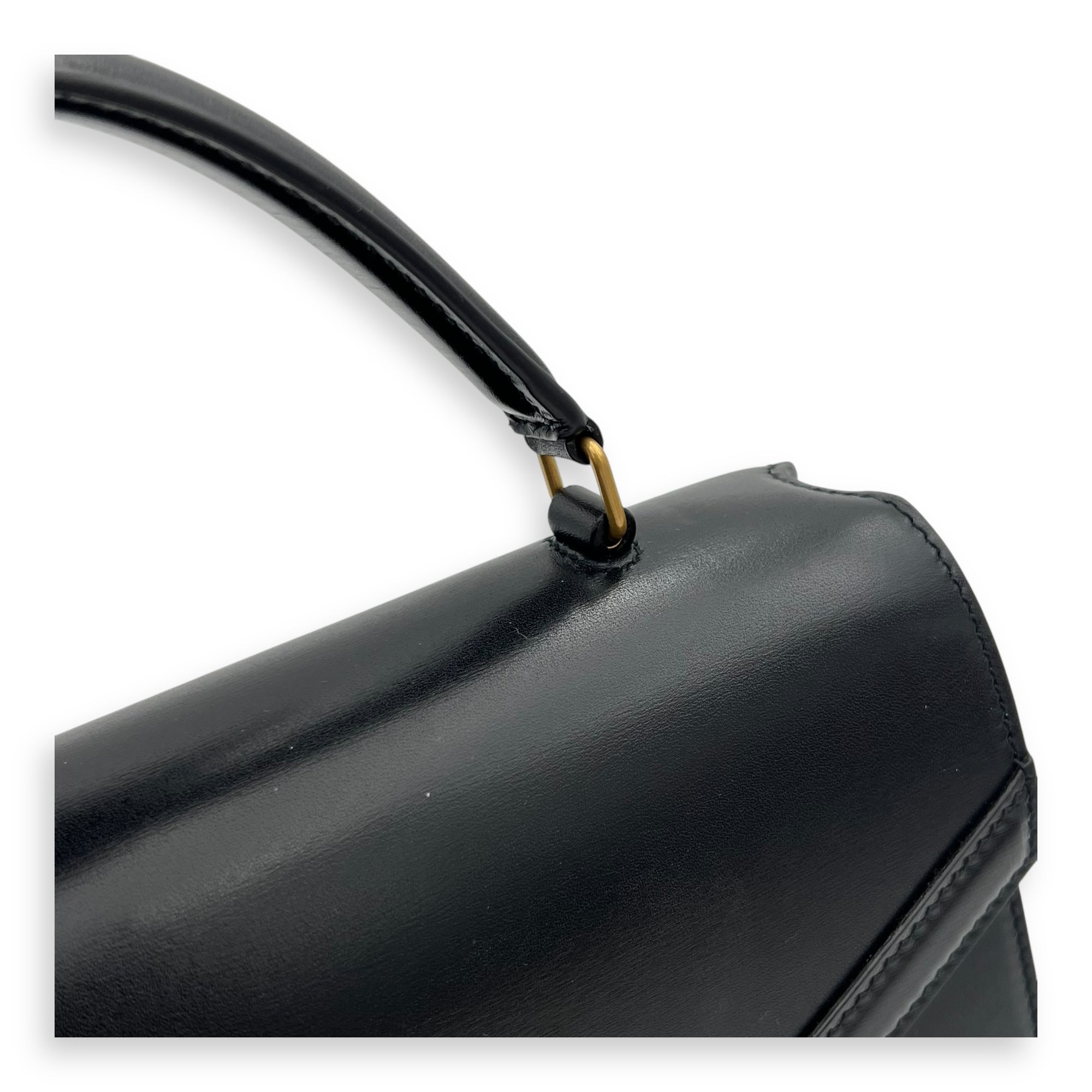 Cassandra Top Handle Bag Black in Calfskin, Gold hardware
