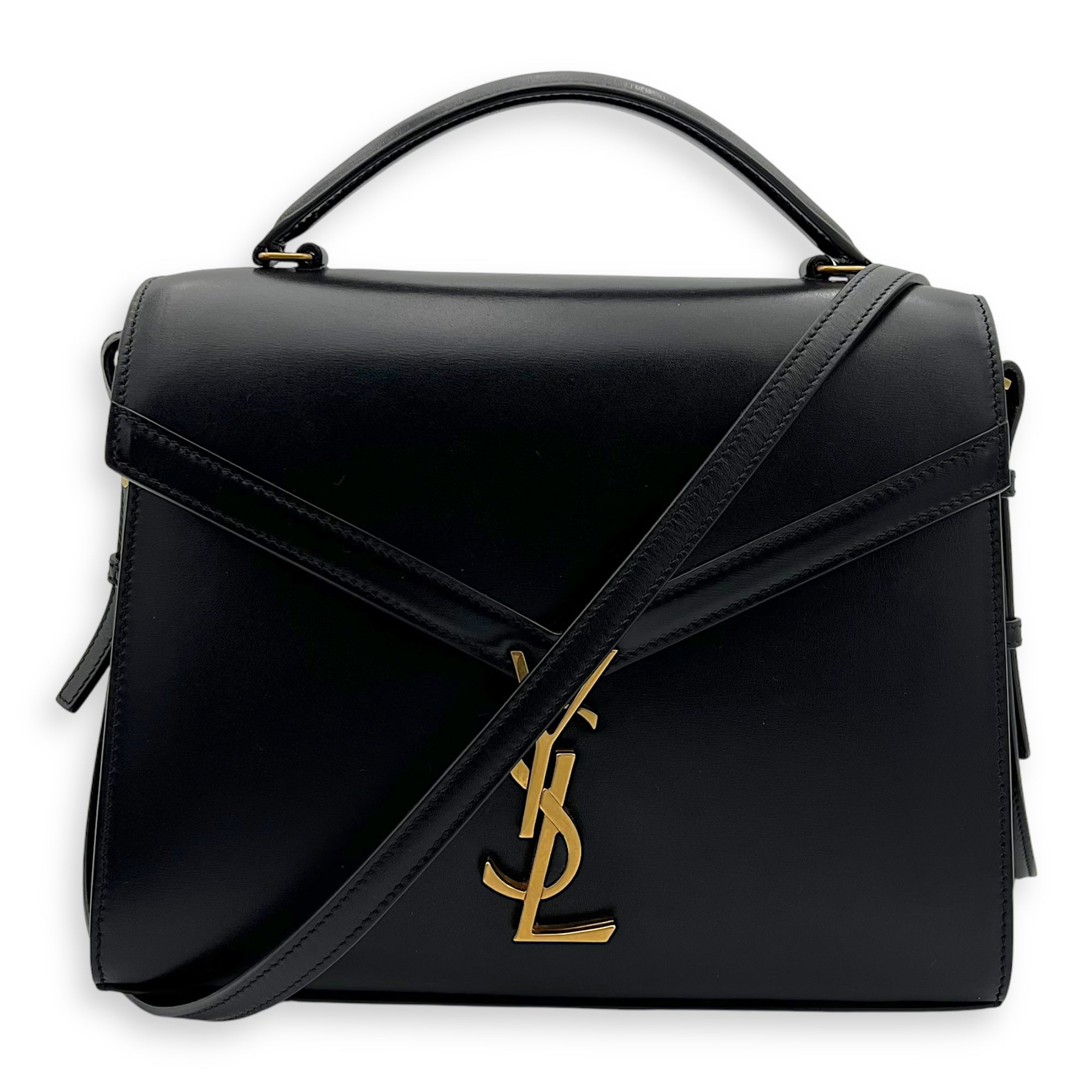Cassandra Top Handle Bag Black in Calfskin, Gold hardware