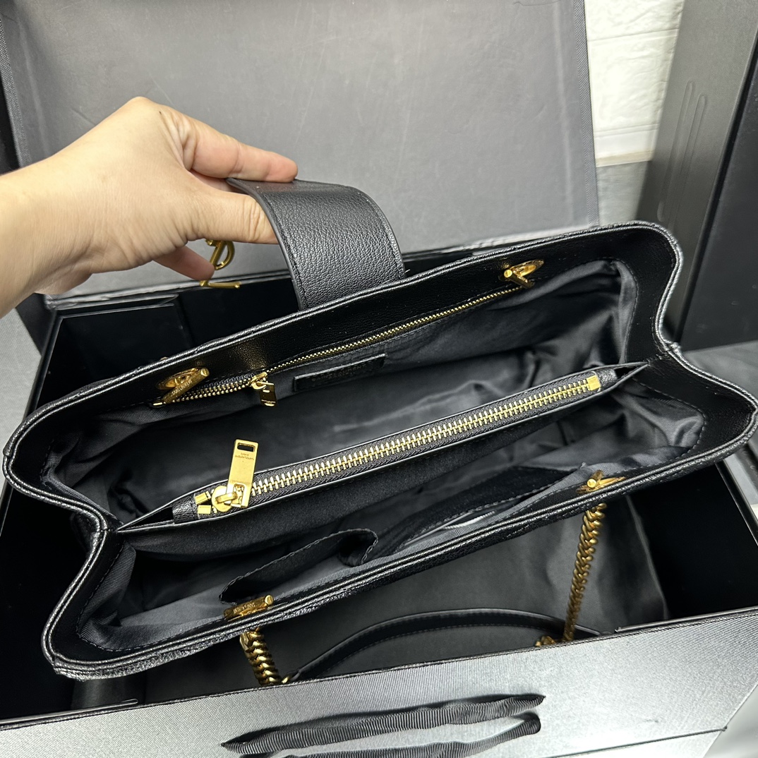 Saint Laurent Black Matelasse Leather Cassandre Large Shopper Tote-Gold Hardware - Bag