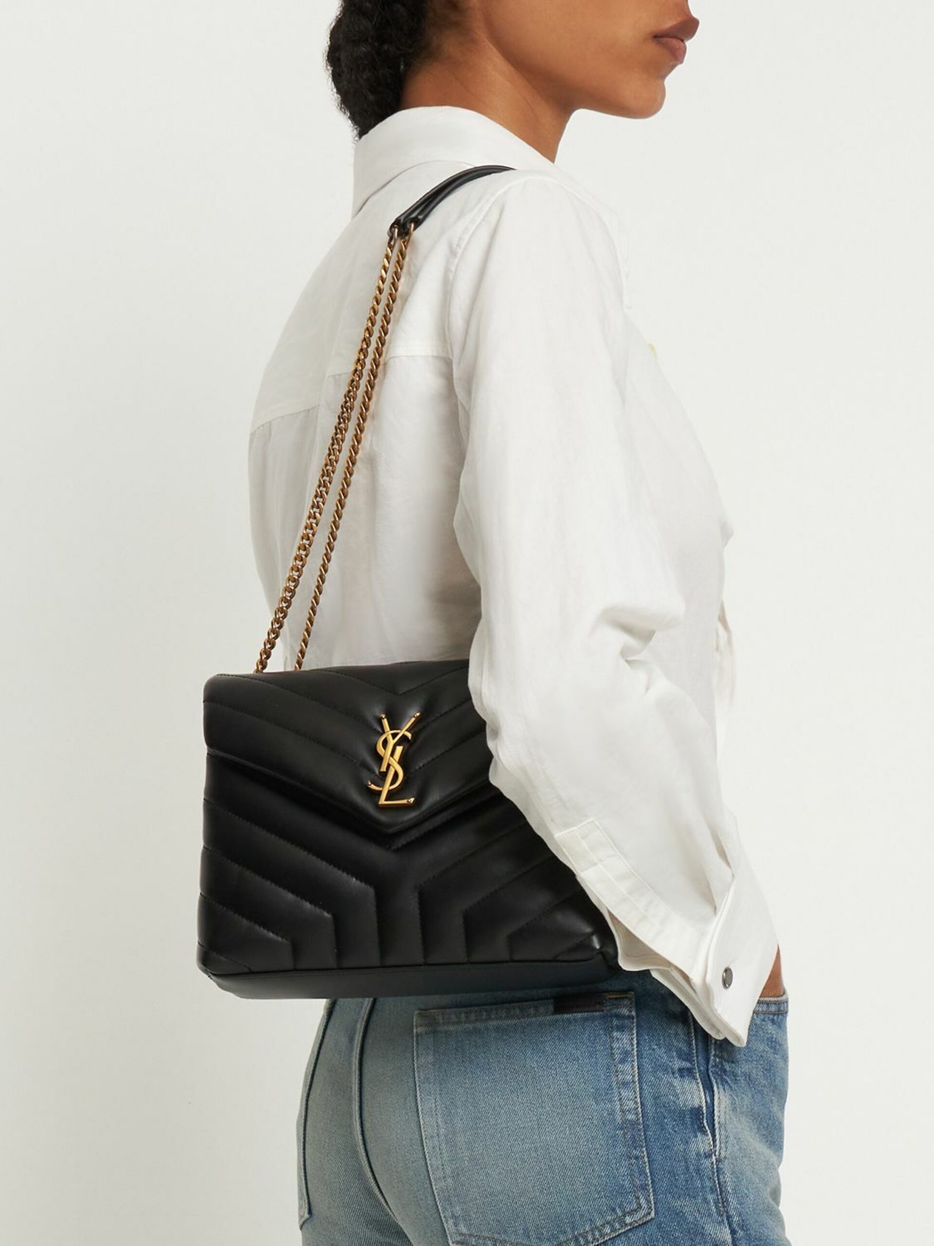 [TOP] SAINT LAURENT Loulou Small Quilted Leather Black Golden Hardware Shoulder Bag