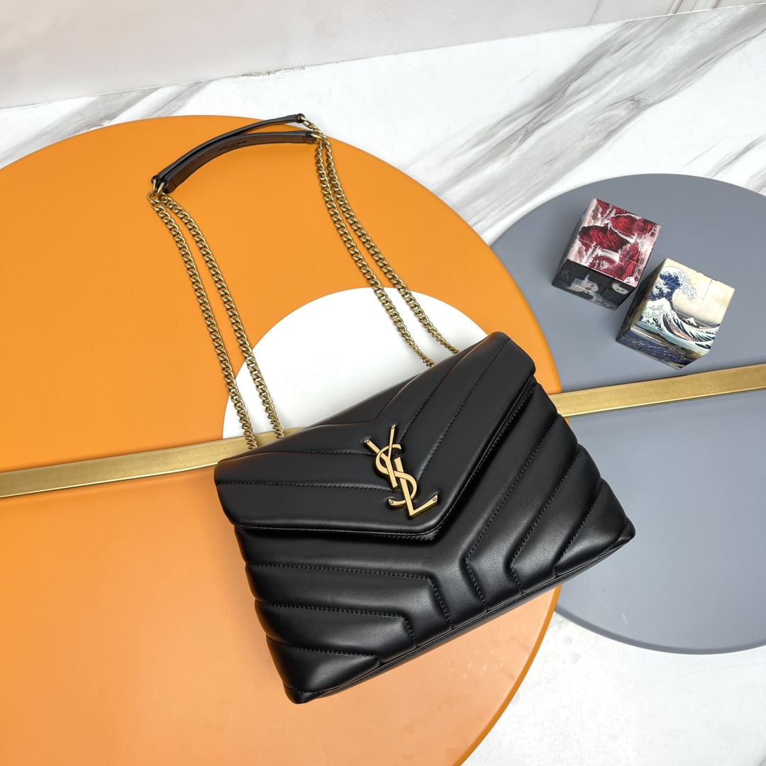 [TOP] SAINT LAURENT Loulou Small Quilted Leather Black Golden Hardware Shoulder Bag