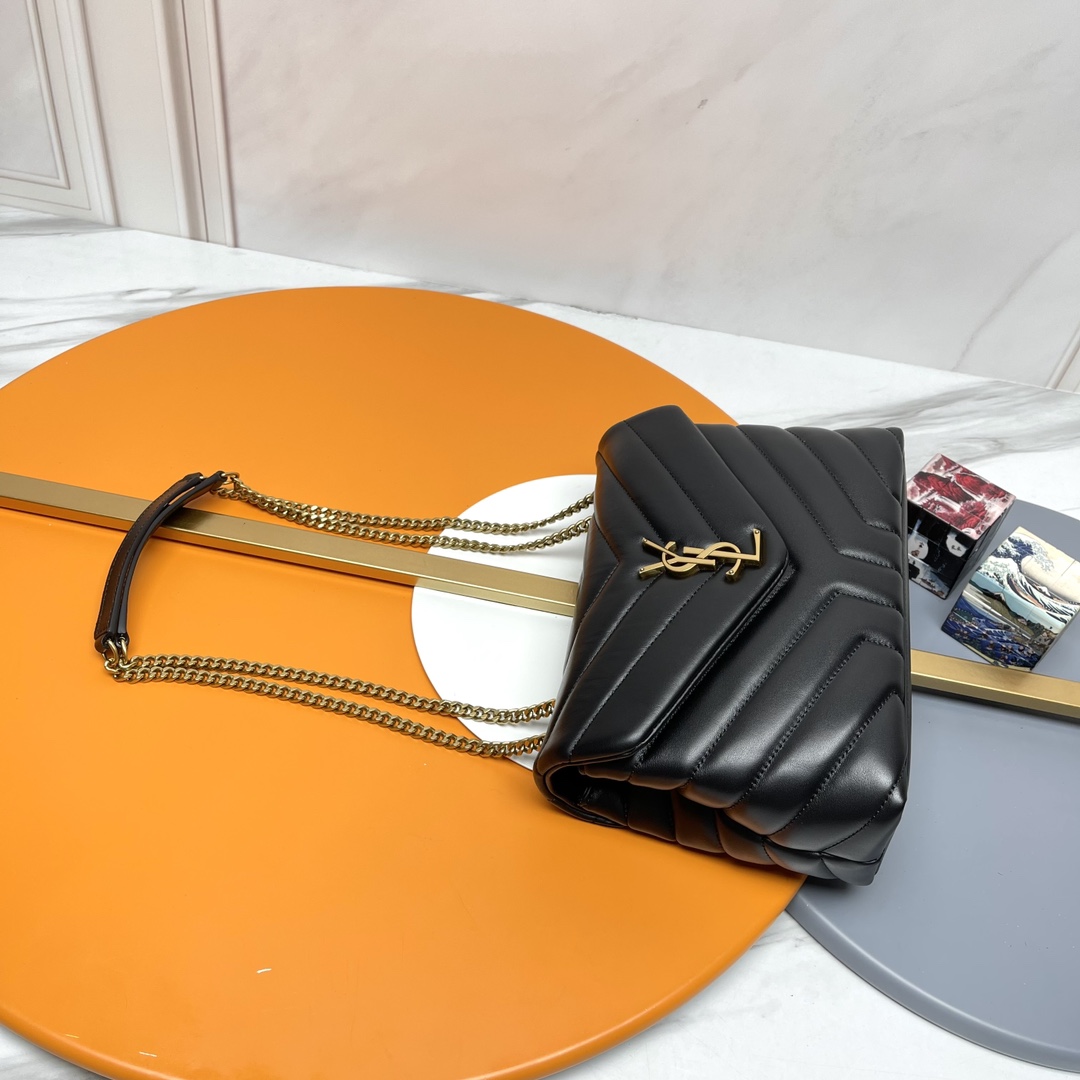 [TOP] SAINT LAURENT Loulou Small Quilted Leather Black Golden Hardware Shoulder Bag
