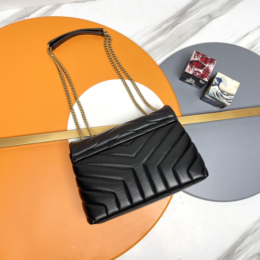 [TOP] SAINT LAURENT Loulou Small Quilted Leather Black Golden Hardware Shoulder Bag