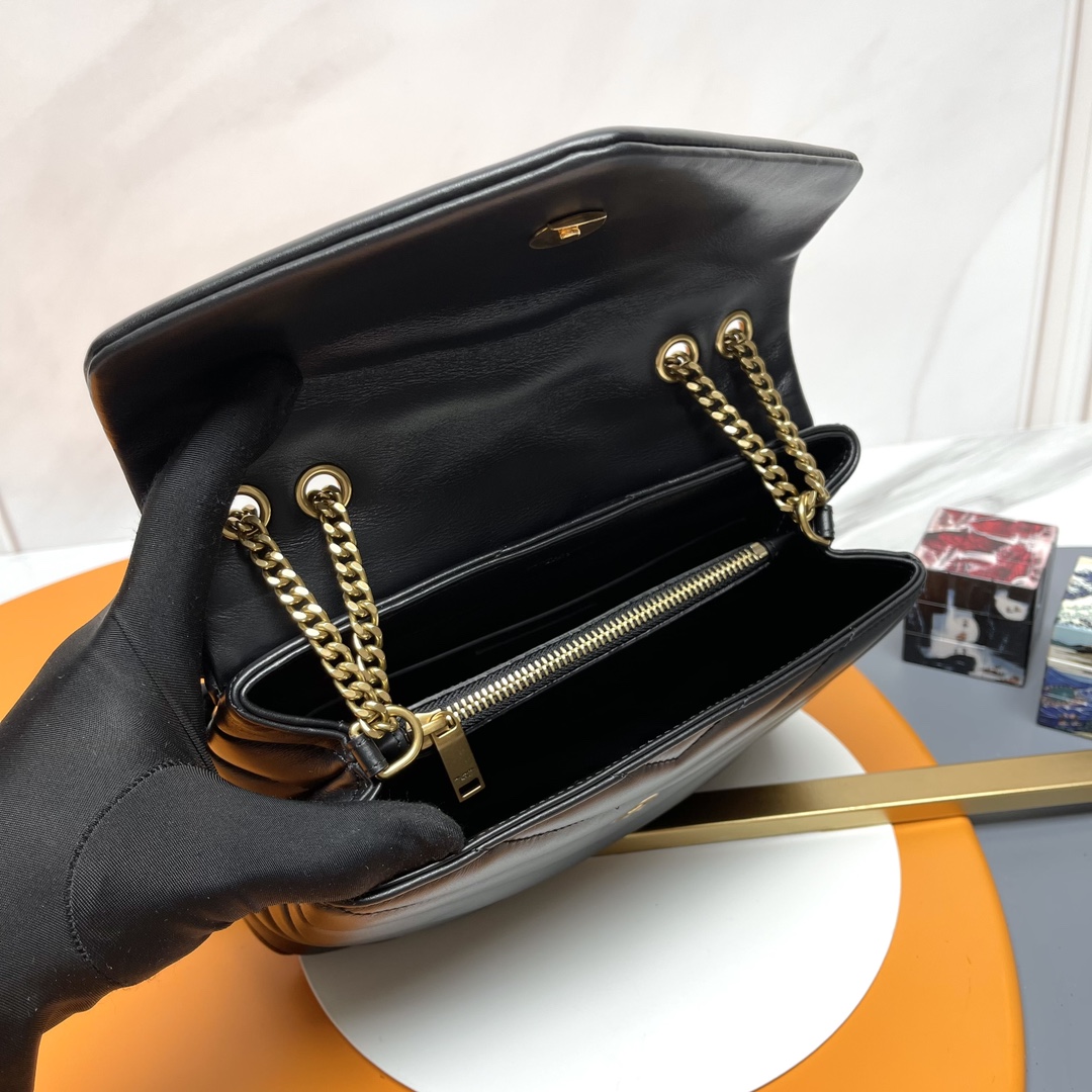 [TOP] SAINT LAURENT Loulou Small Quilted Leather Black Golden Hardware Shoulder Bag
