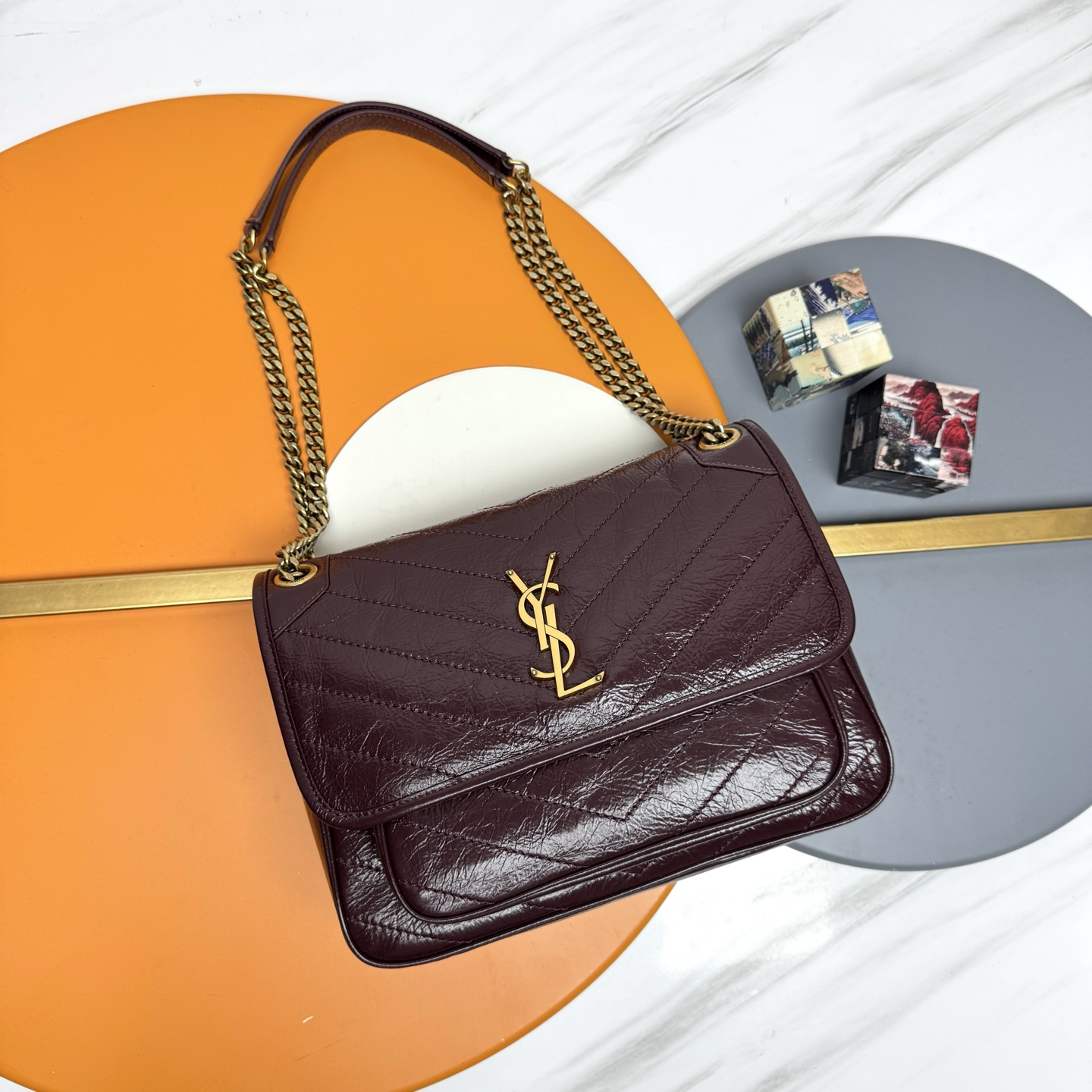 Saint Laurent YSL NIKI MEDIUM IN VINTAGE LEATHER Wine - Bag