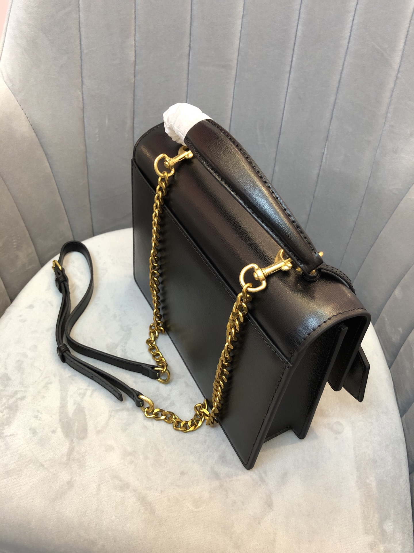 Saint Laurent YSL Sunset Top Handle Shoulder Bag Medium Black Gold - Bag