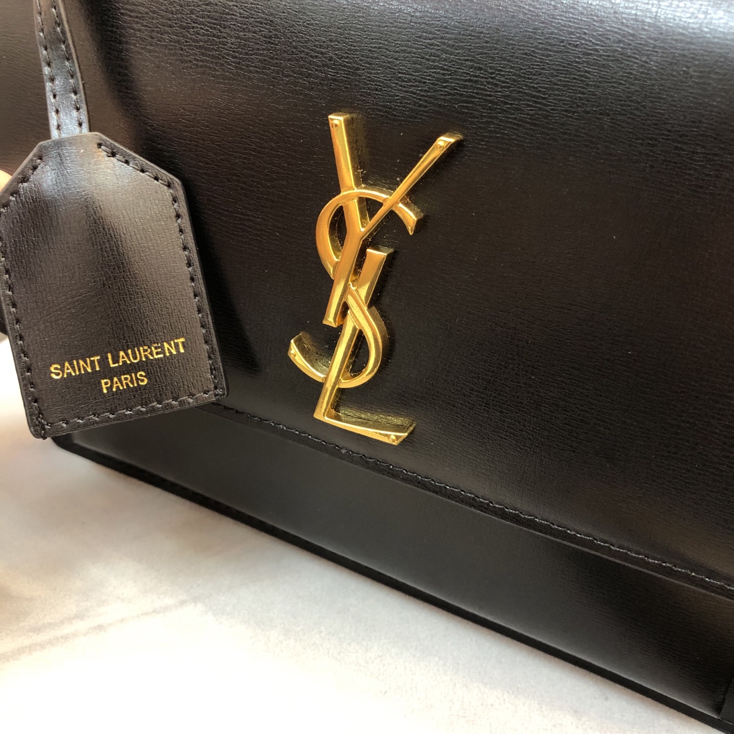 Saint Laurent YSL Sunset Top Handle Shoulder Bag Medium Black Gold - Bag