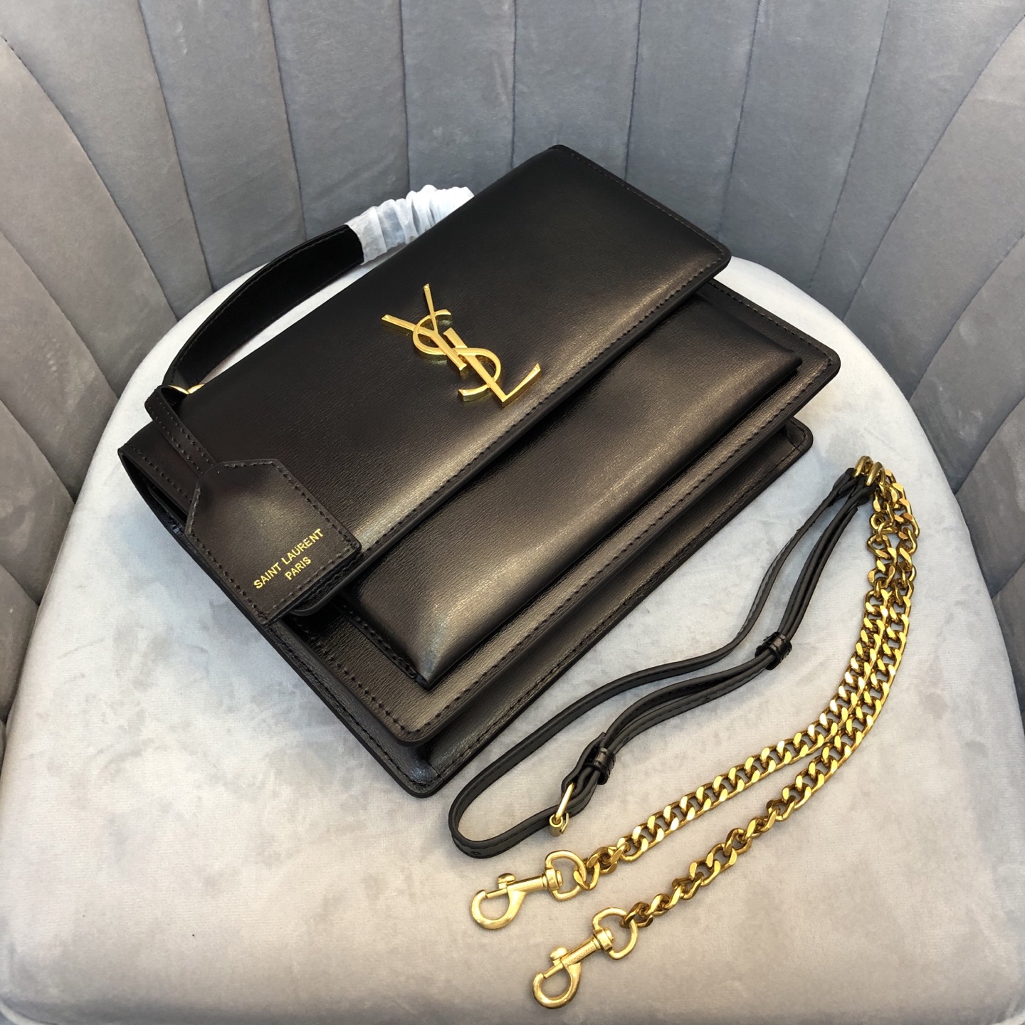 Saint Laurent YSL Sunset Top Handle Shoulder Bag Medium Black Gold - Bag