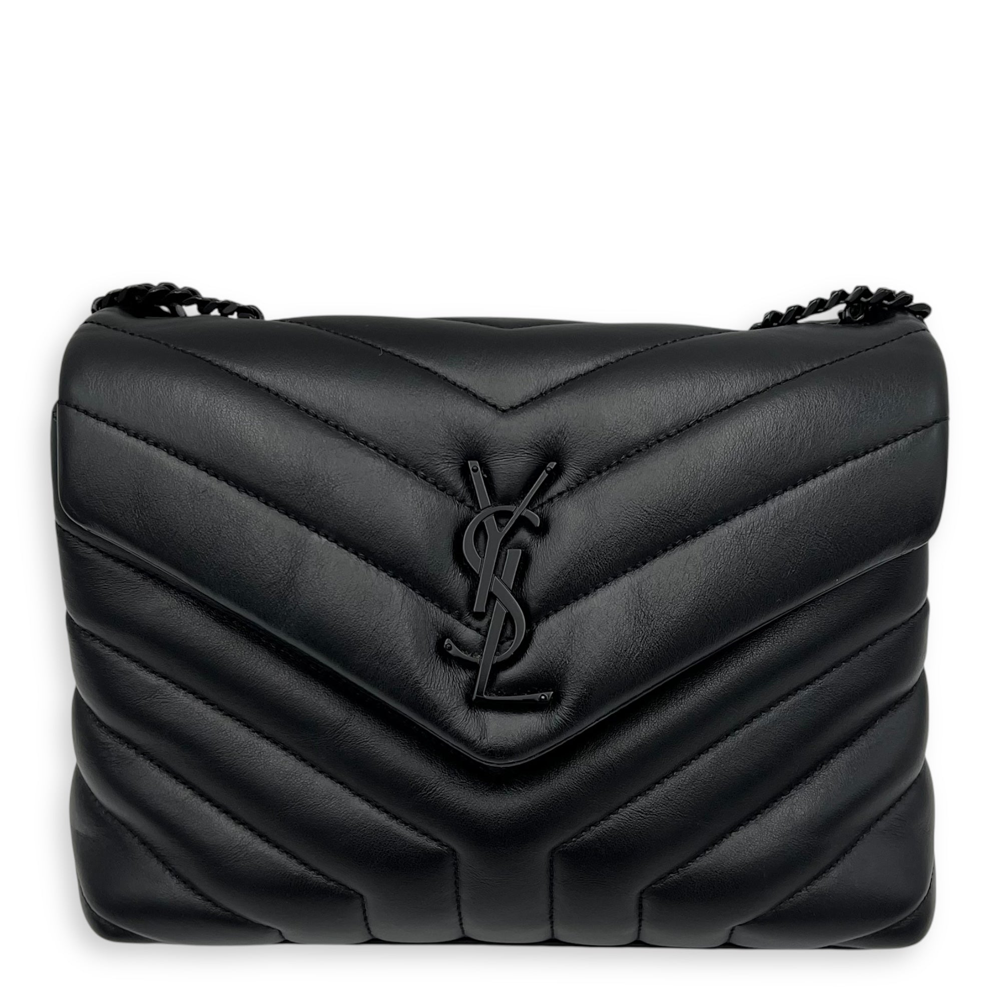 Loulou Shoulder Bag Black in Calfskin, Lacquered Metal hardware