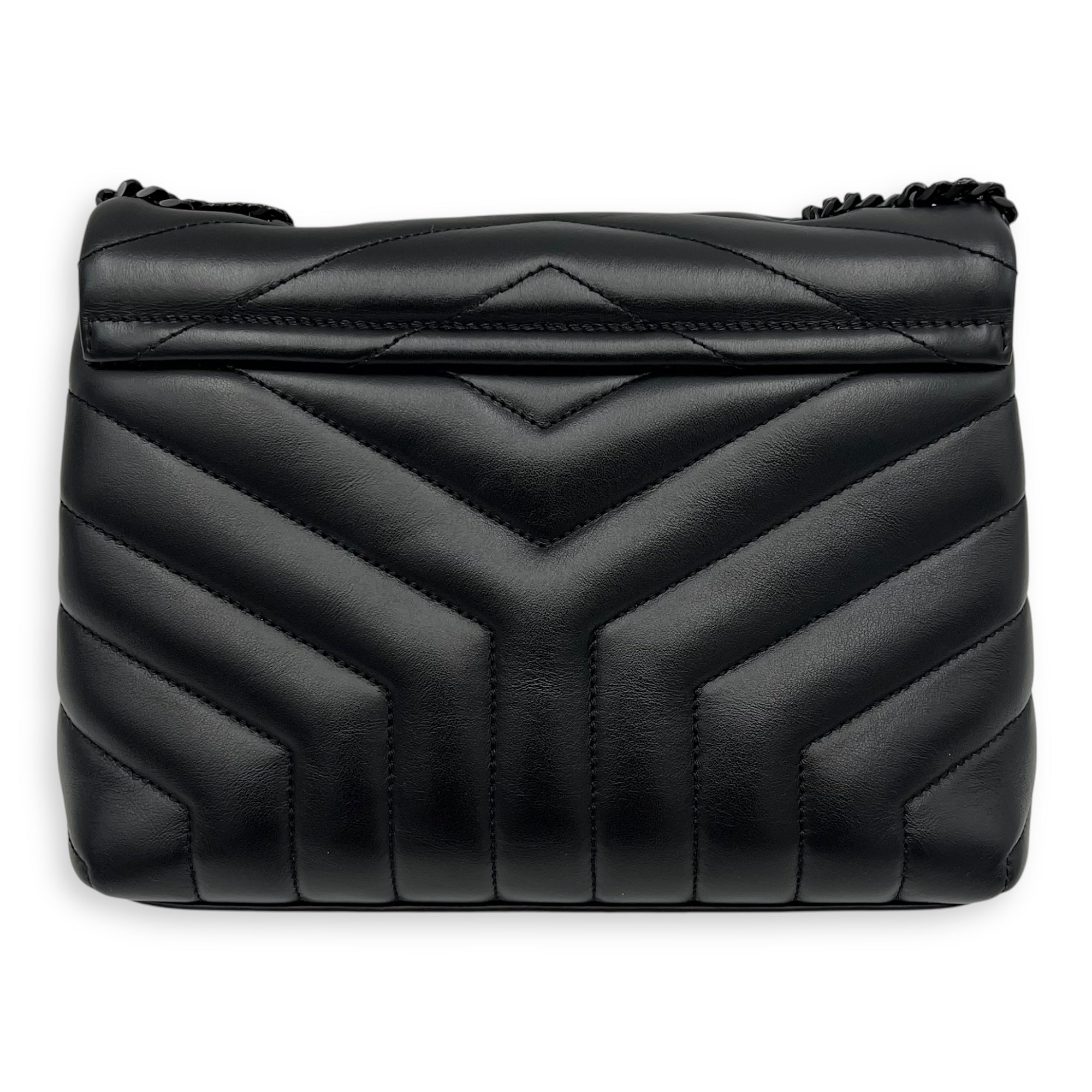 Loulou Shoulder Bag Black in Calfskin, Lacquered Metal hardware