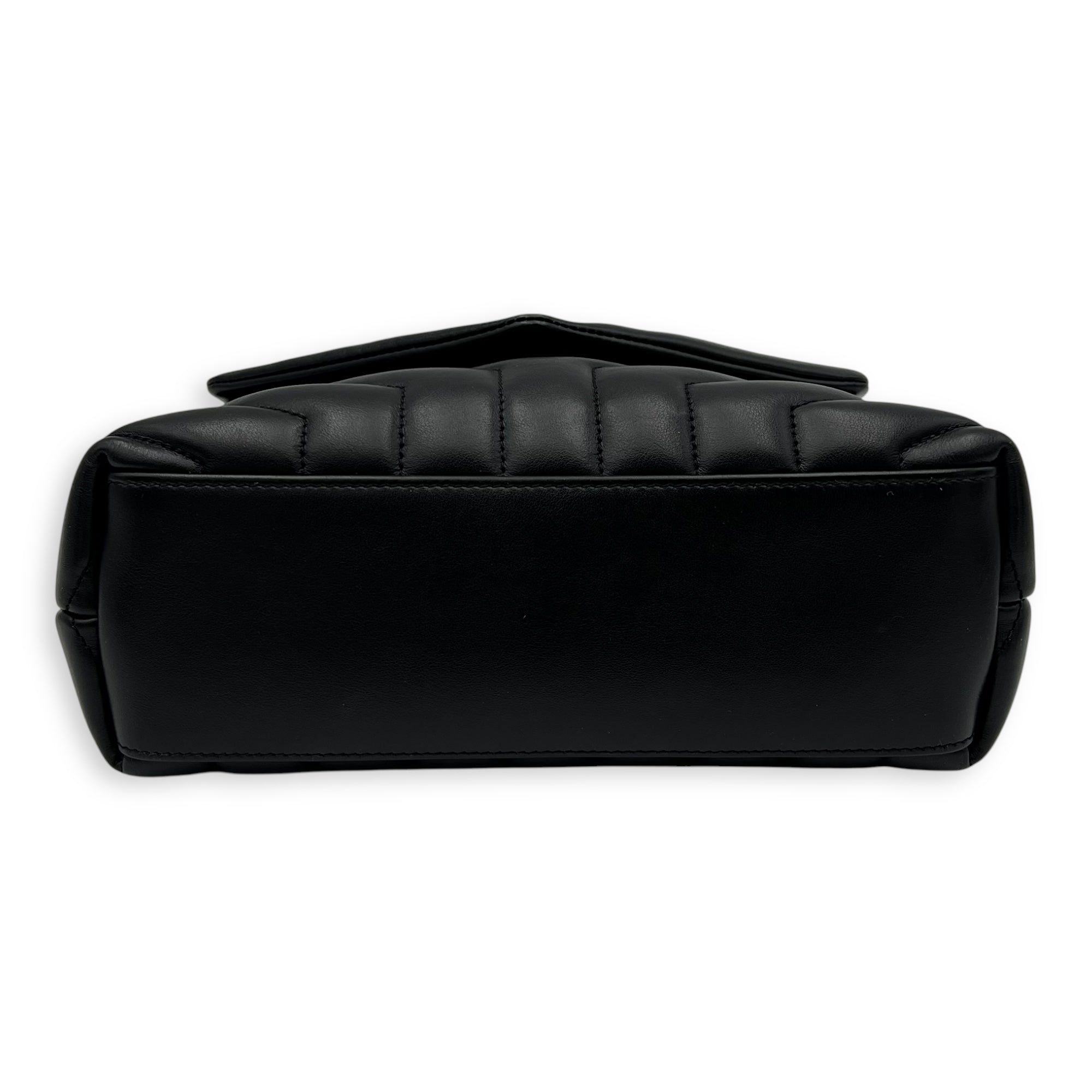 Loulou Shoulder Bag Black in Calfskin, Lacquered Metal hardware