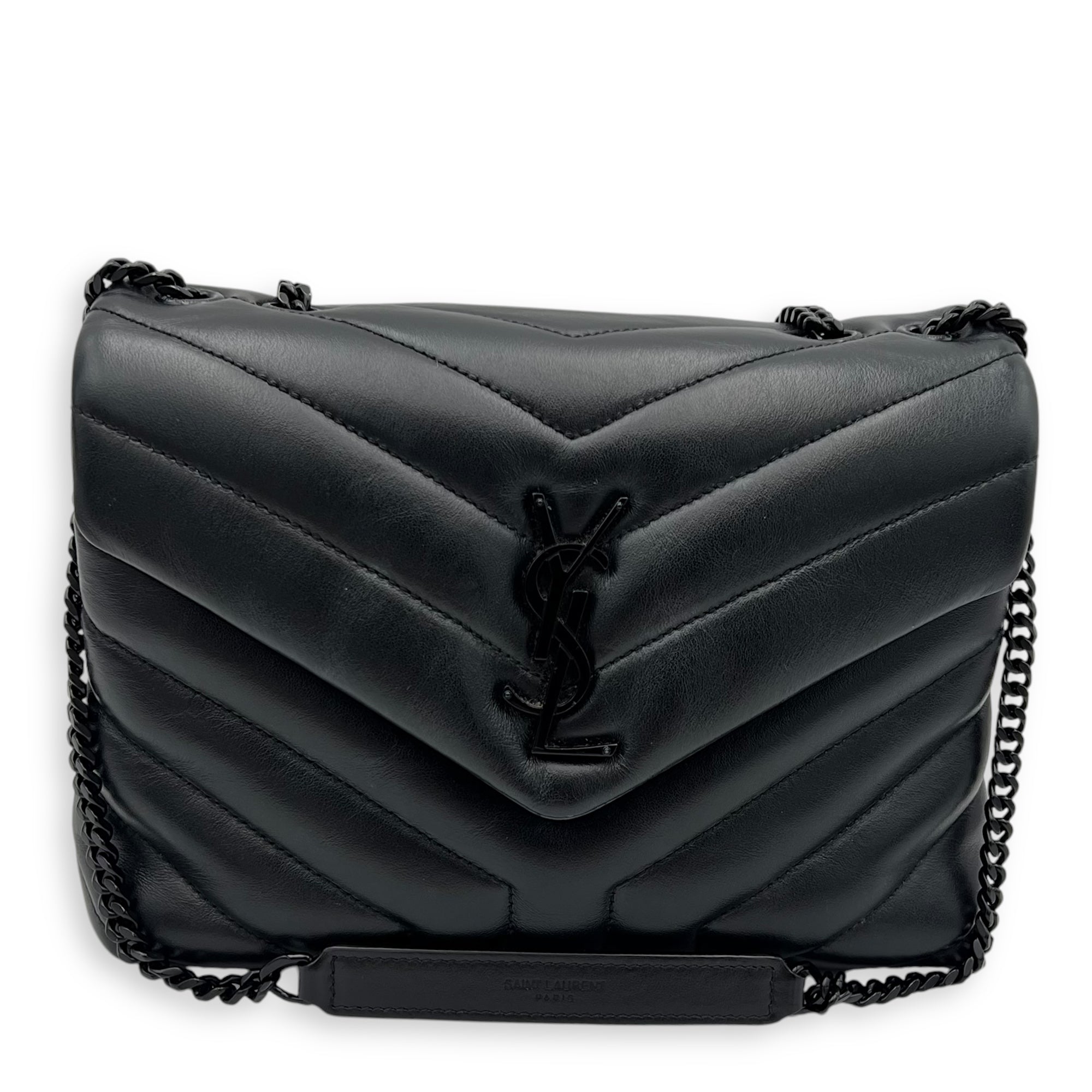 Loulou Shoulder Bag Black in Calfskin, Lacquered Metal hardware