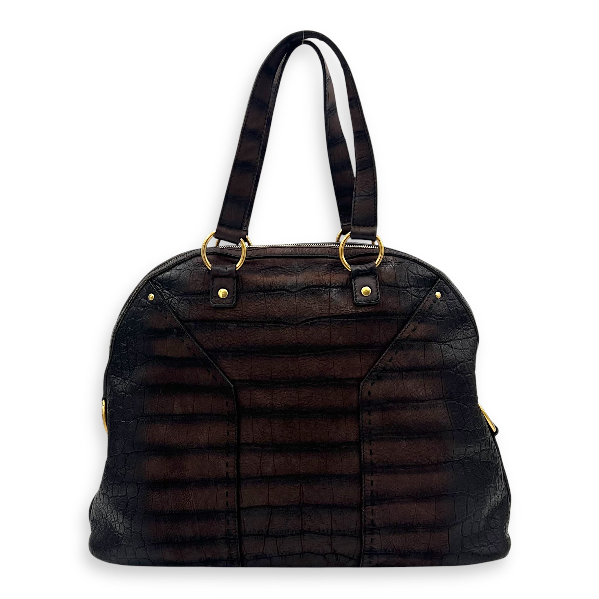 Muse Top Handle Bag Large Brown in Calfskin, Gold hardware