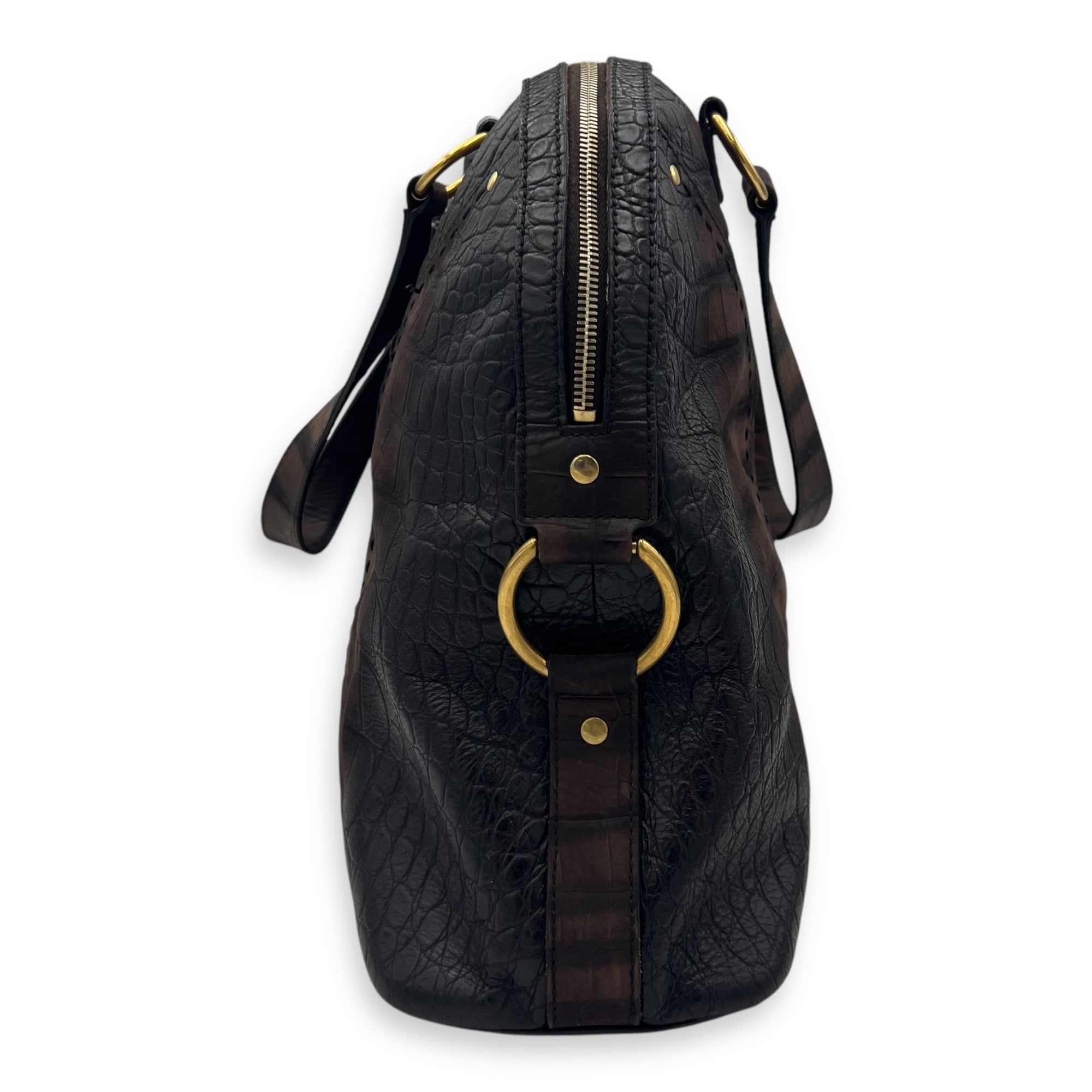 Muse Top Handle Bag Large Brown in Calfskin, Gold hardware